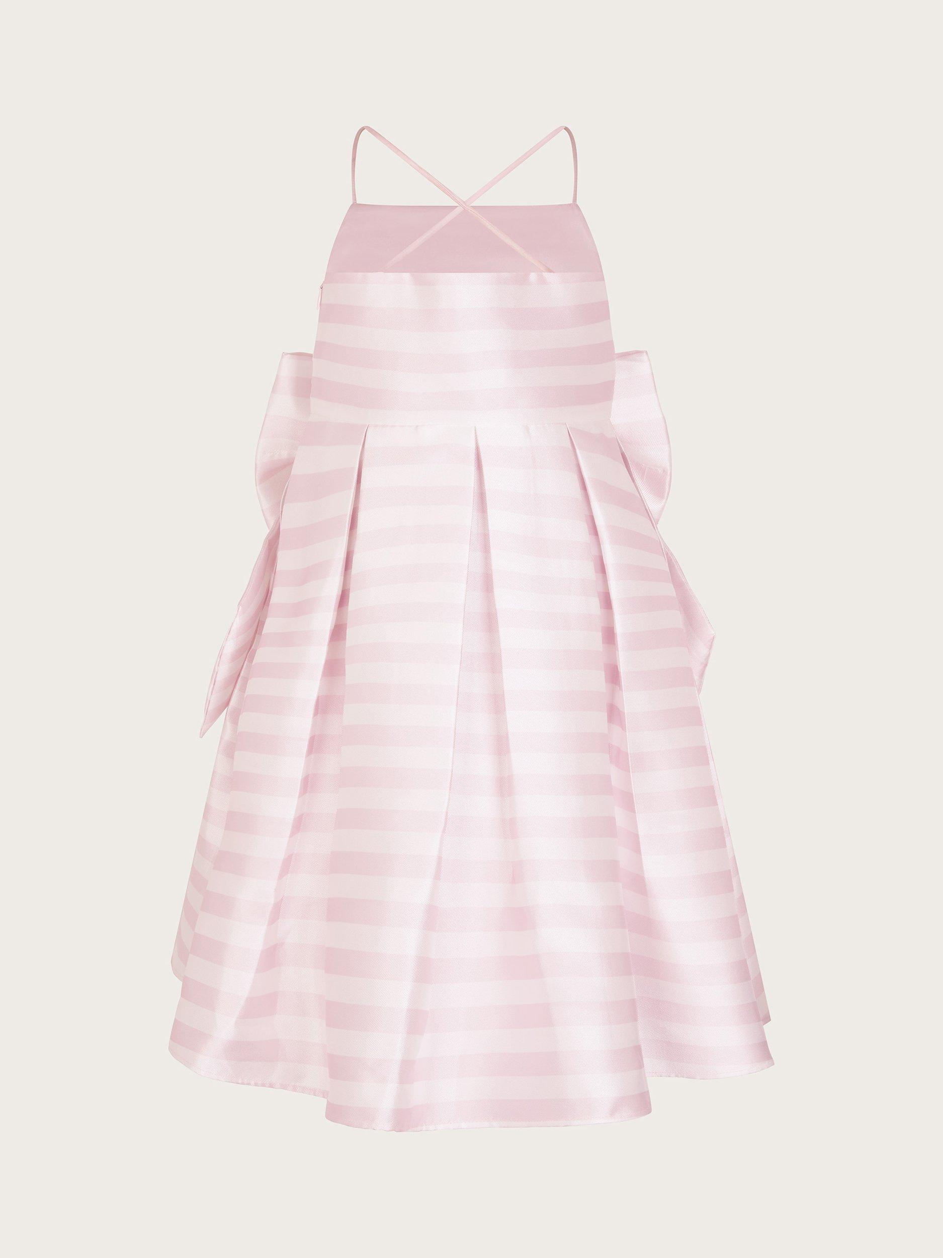 Product image 3 of 4, which shows Monsoon Kids' Stripe Bow Dress, Pink, 3 years