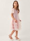 Monsoon Kids' Alexandria Tiered Dress, Pale Pink