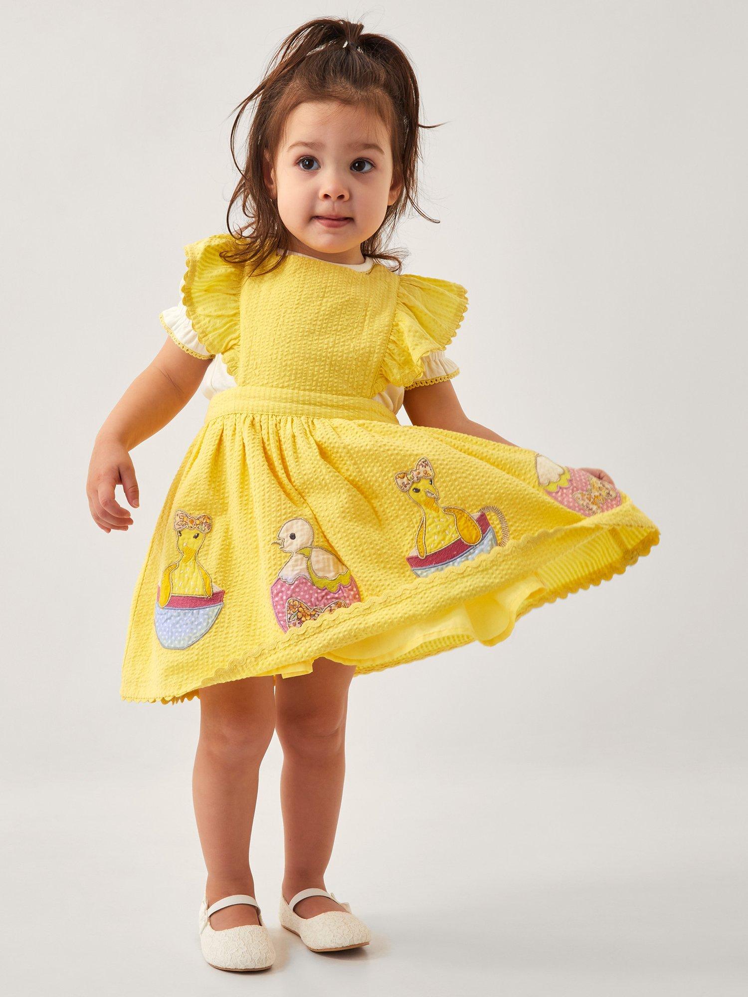 Monsoon Baby Cotton T-Shirt & Pinafore Dress, Yellow