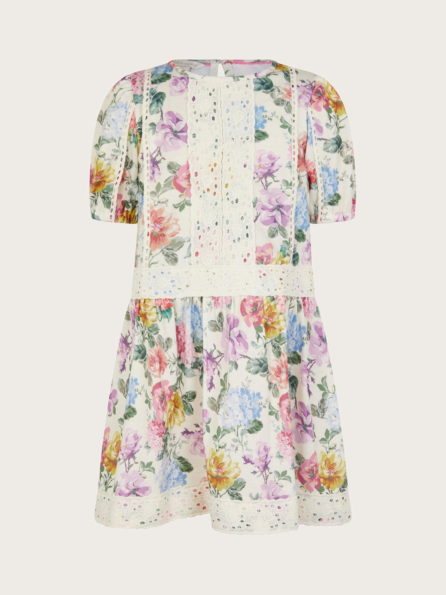 Monsoon Kids' Broderie Dress, Ivory/Multi