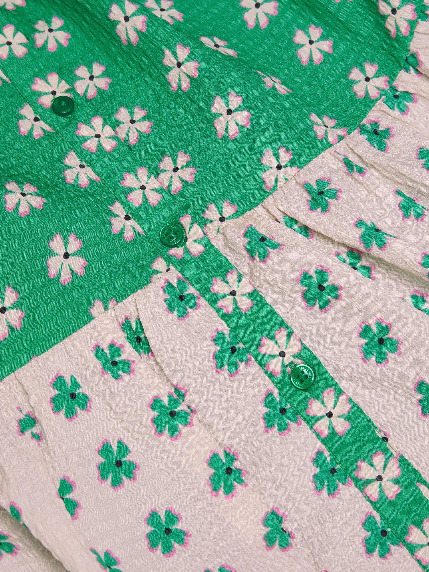 Product image 3 of 3, which shows Monsoon Kids' Colourblock Dress, Green/Cream, 3-4 years