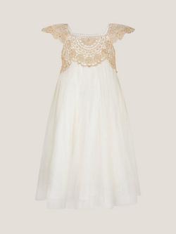 Monsoon Kids' Estella Lace Bodice Dress, Gold, Gold