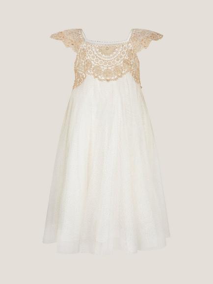 Monsoon Kids' Estella Lace Bodice Dress, Gold, Gold