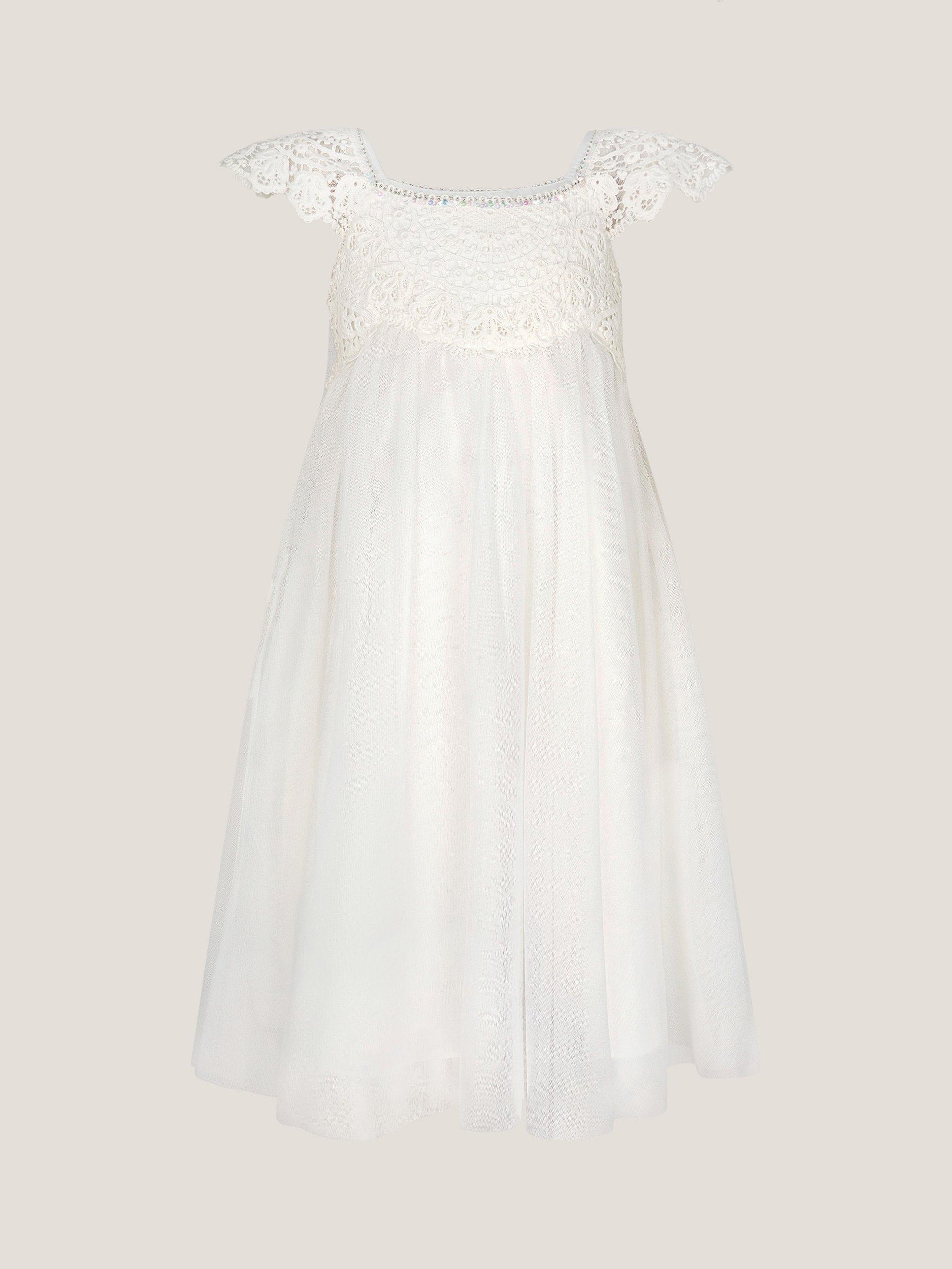 Product image 1 of 4, which shows Monsoon Kids' Estella Lace Bodice Dress, Ivory, 3 years