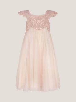 Monsoon Kids' Estella Lace Bodice Dress, Pink, Pink