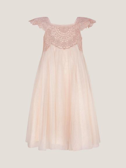 Monsoon Kids' Estella Lace Bodice Dress, Pink, Pink
