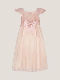 Monsoon Kids' Estella Lace Bodice Dress, Pink - view 2, Pink