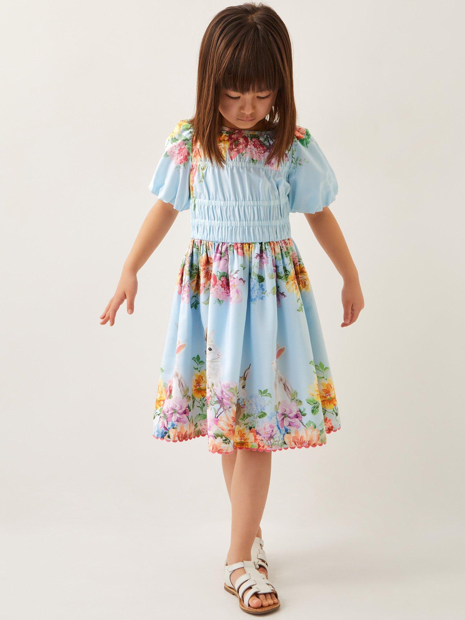 Monsoon Kids' Floral Bunny Dress, Blue
