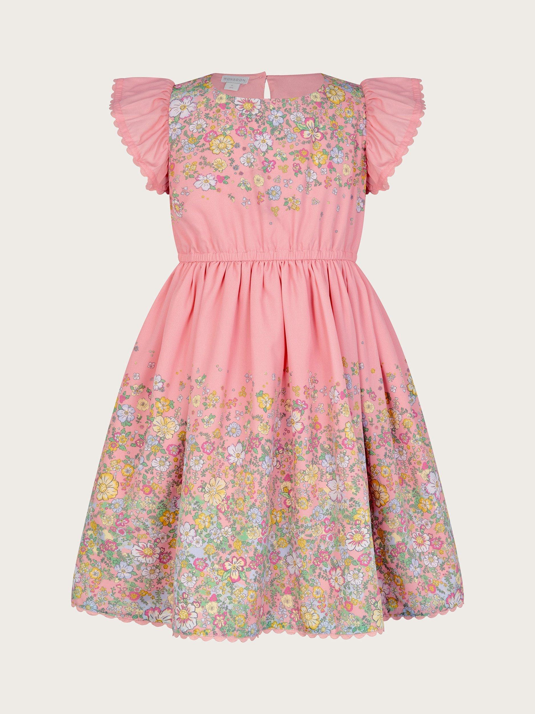 Monsoon Kids' Floral Frill Dress, Pink/Multi