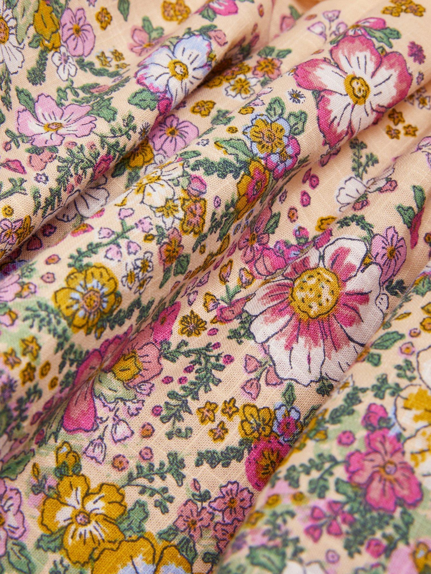 Product image 4 of 4, which shows Monsoon Kids' Frilly Floral Dress, Yellow, 4 years