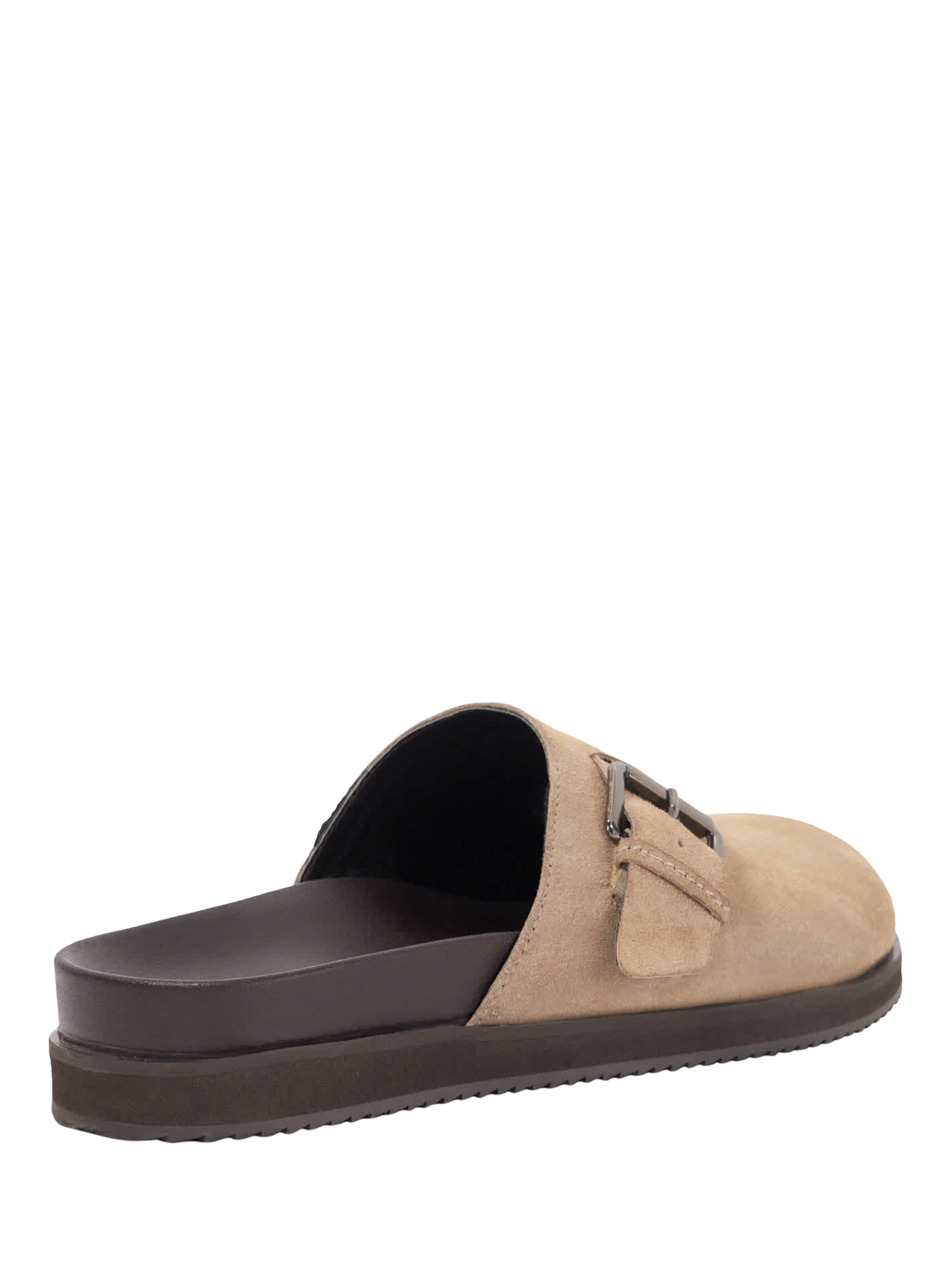 Product image 3 of 5, which shows Dune London Baldwin Suede Buckle Detail Clogs, Taupe, 6