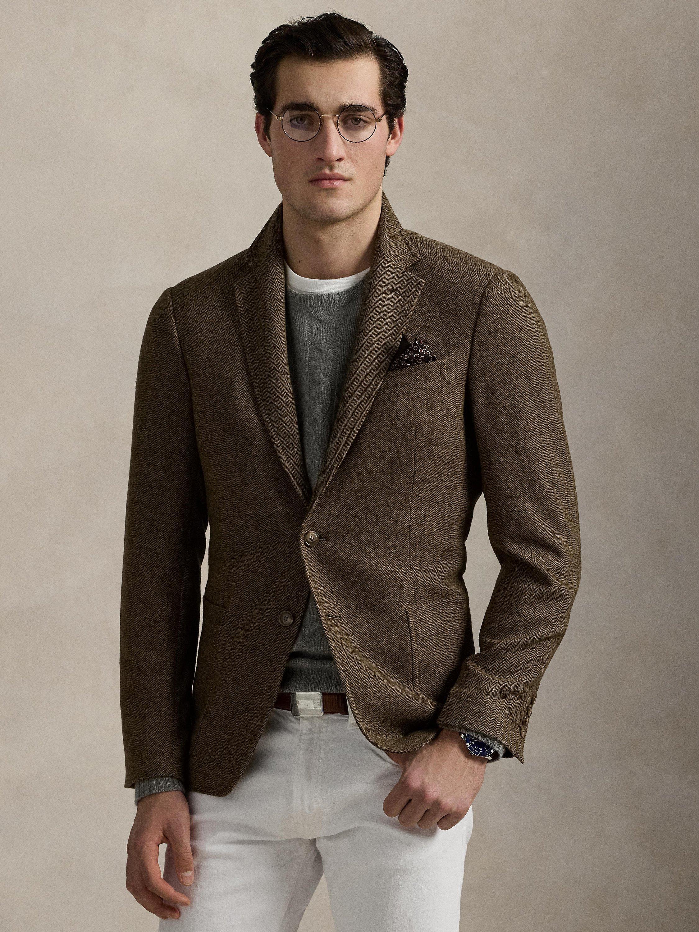 Product image 1 of 5, which shows Polo Ralph Lauren Tailored Fit Single Breasted Suit Jacket, Brown/Tan, 38R