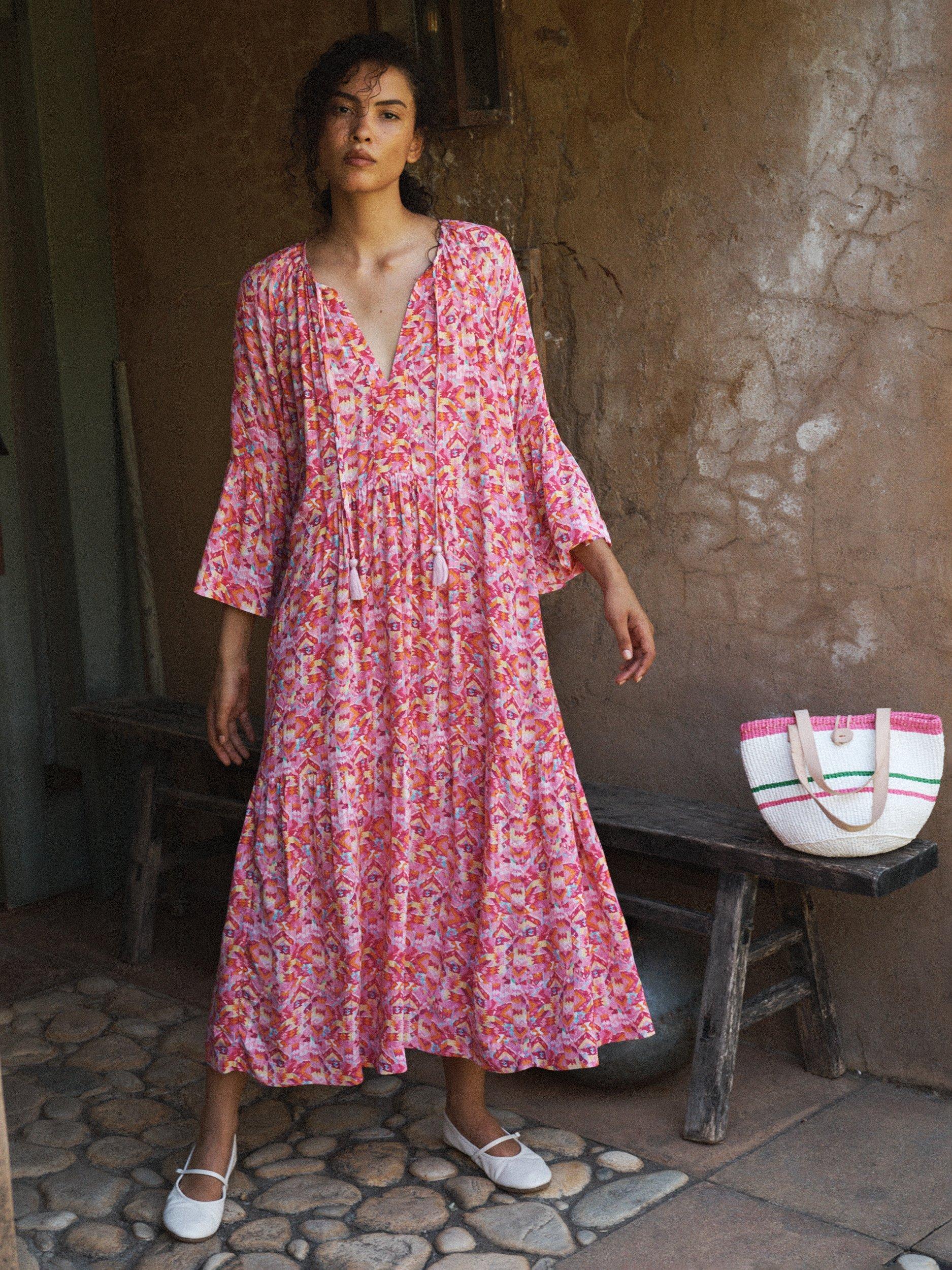 Product image 1 of 7, which shows NRBY Bettina Kilim Print Dress, Multi, XS