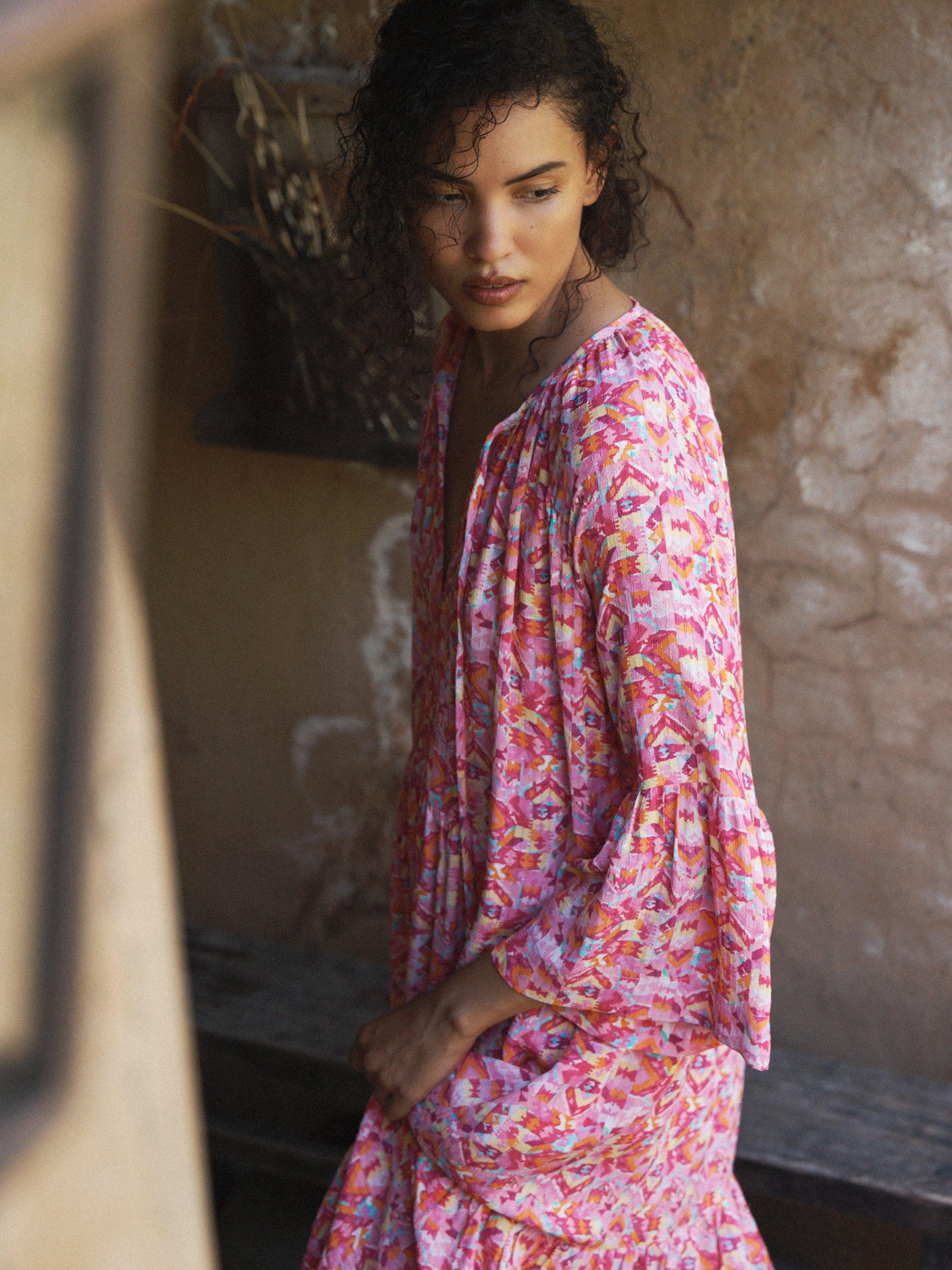 Product image 4 of 7, which shows NRBY Bettina Kilim Print Dress, Multi, XS