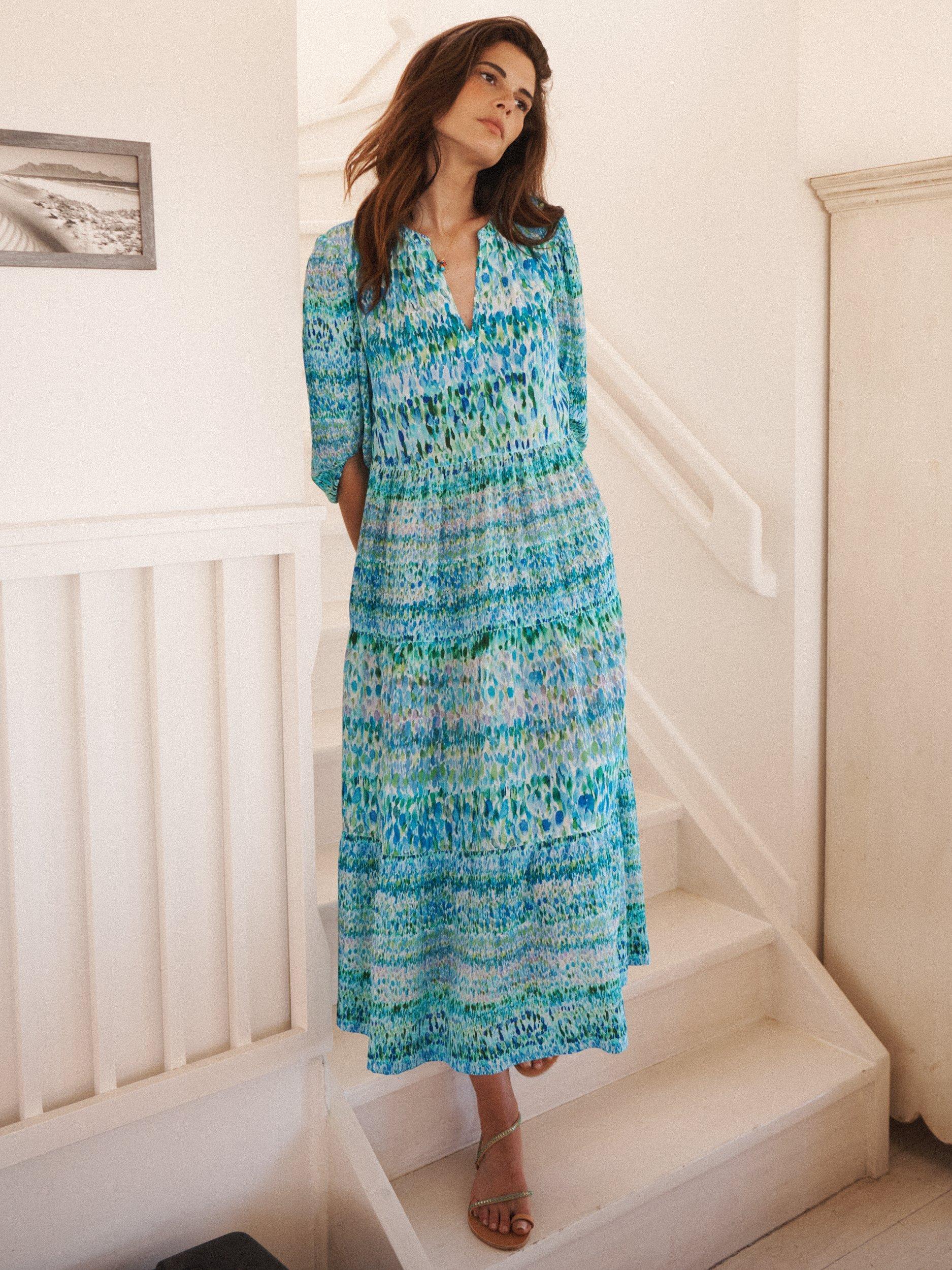 Product image 2 of 8, which shows NRBY Cora Watercolour Splash Pure Silk Dress, Multi, XS