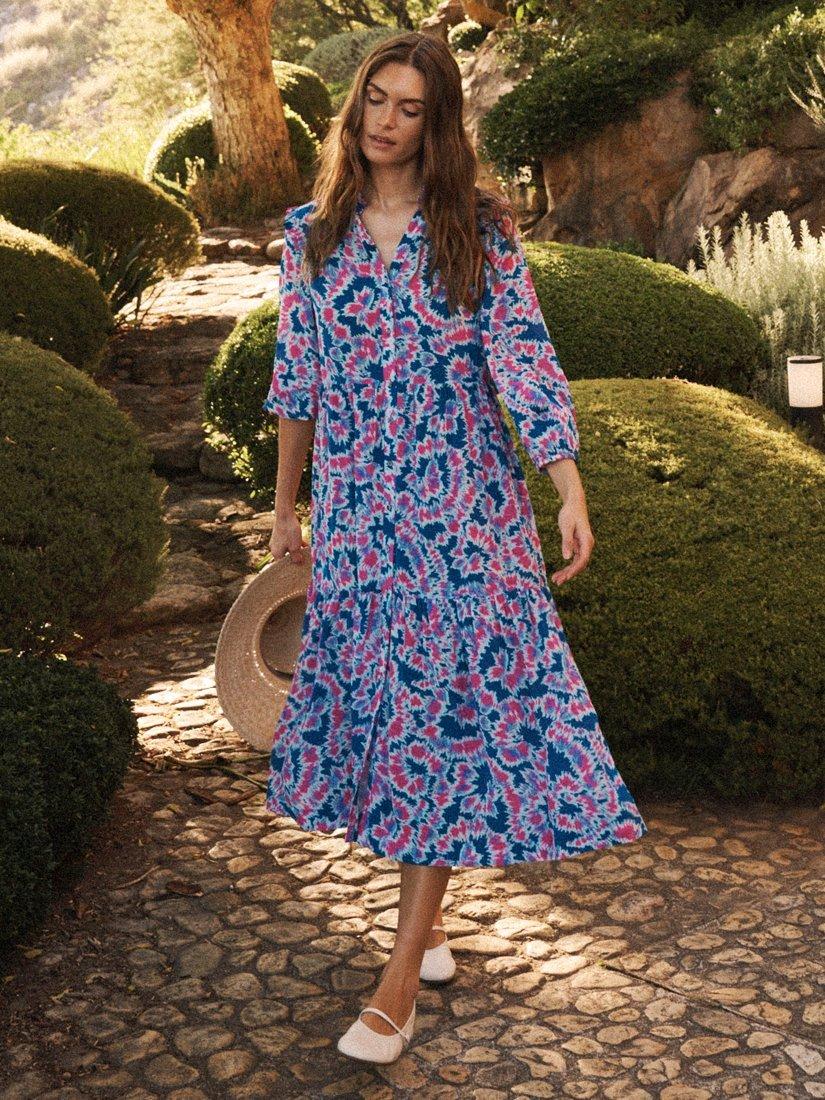 Product image 6 of 8, which shows NRBY Jacinta Tie Dye Swirl Pure Silk Dress, Multi, S
