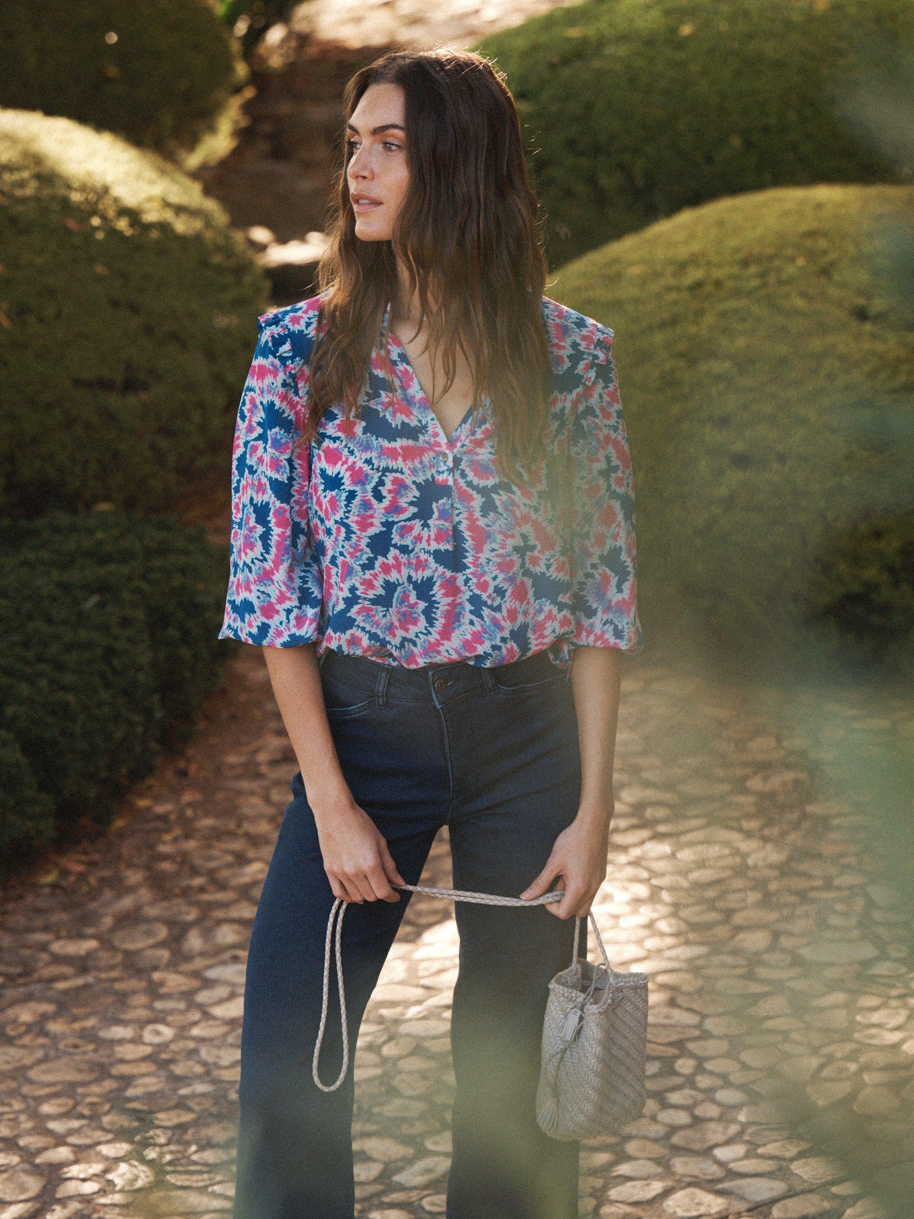 Product image 2 of 8, which shows NRBY Jessica Tie Dye Swirl Pure Silk Top, Multi, XS