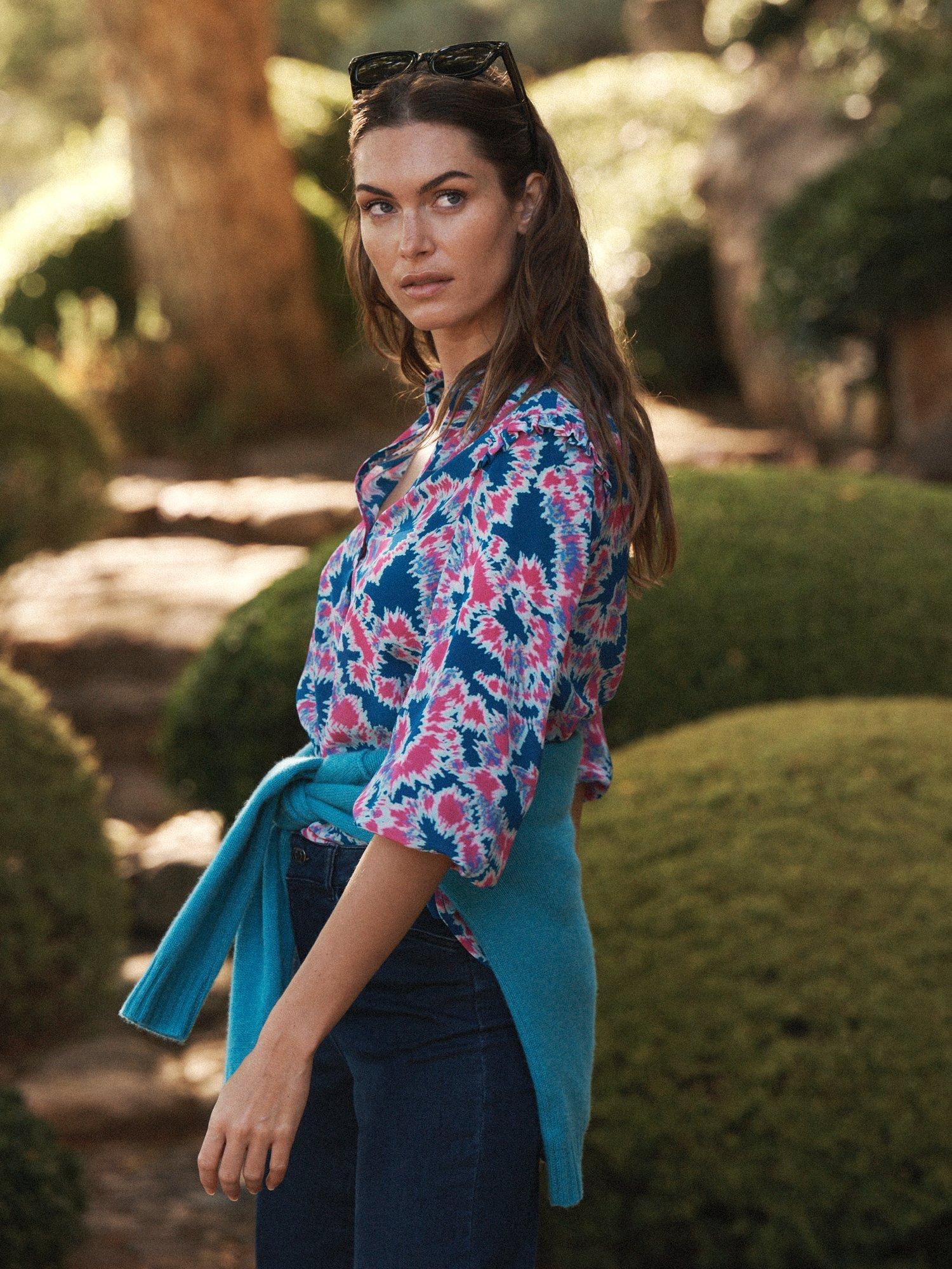 Product image 4 of 8, which shows NRBY Jessica Tie Dye Swirl Pure Silk Top, Multi, XS