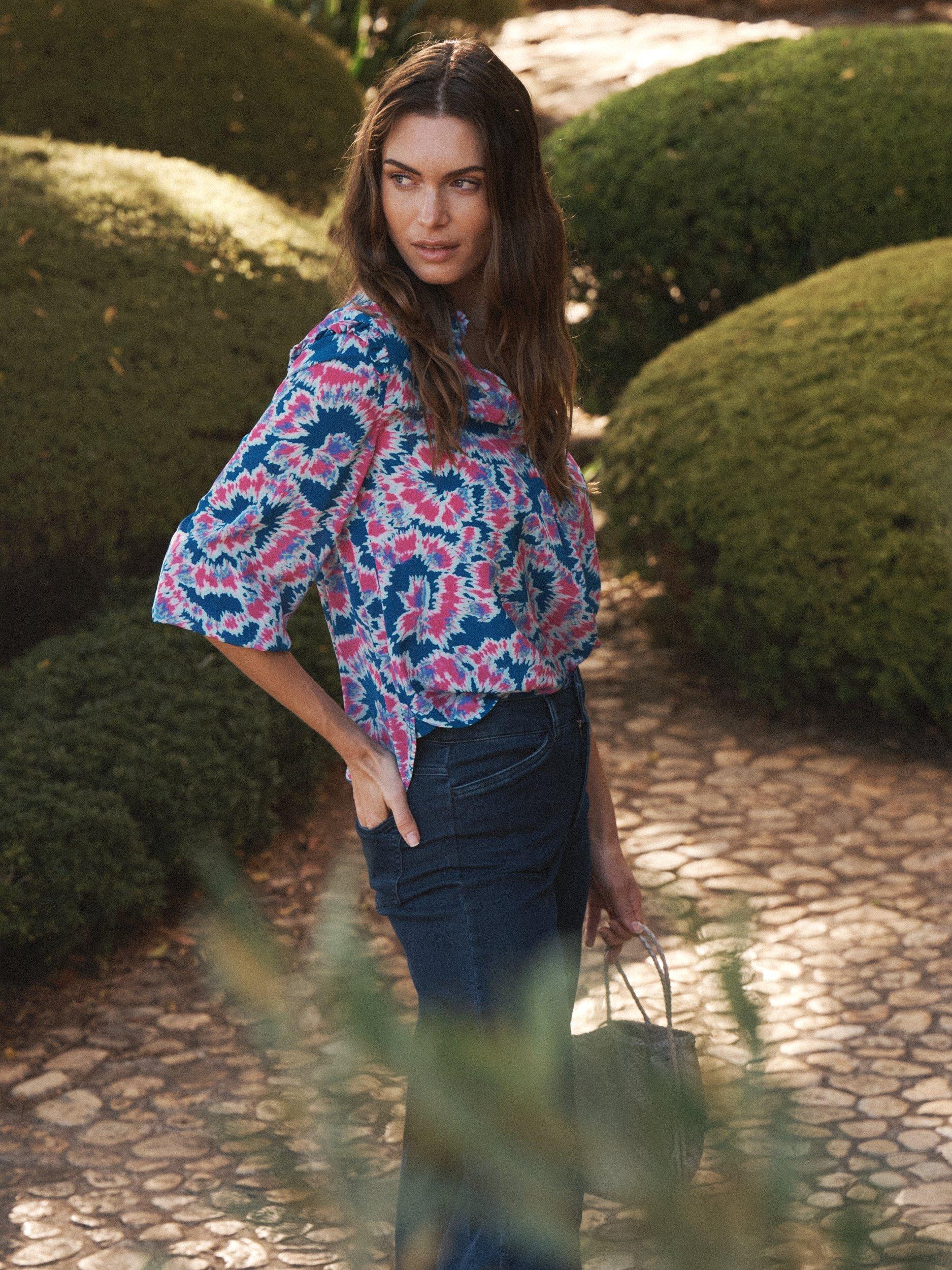 Product image 6 of 8, which shows NRBY Jessica Tie Dye Swirl Pure Silk Top, Multi, XS