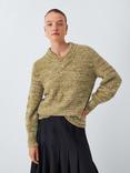 John Lewis V-Neck Boucle Jumper, Olive Boucle