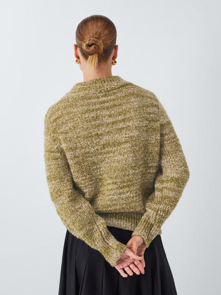 John Lewis V-Neck Boucle Jumper, Olive Boucle - view 2, Olive Boucle