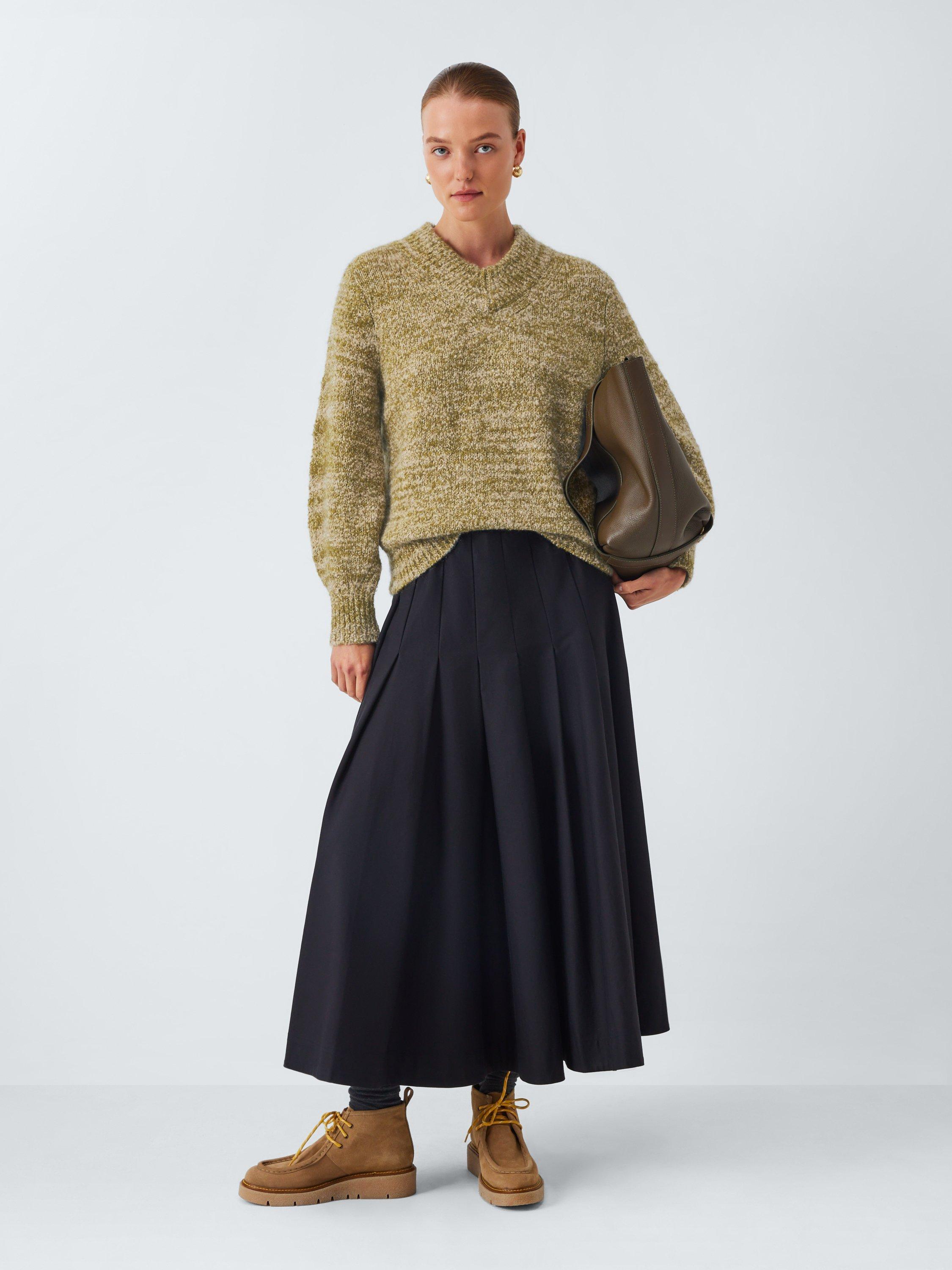 Product image 3 of 6, which shows John Lewis V-Neck Boucle Jumper, Olive Boucle, XS