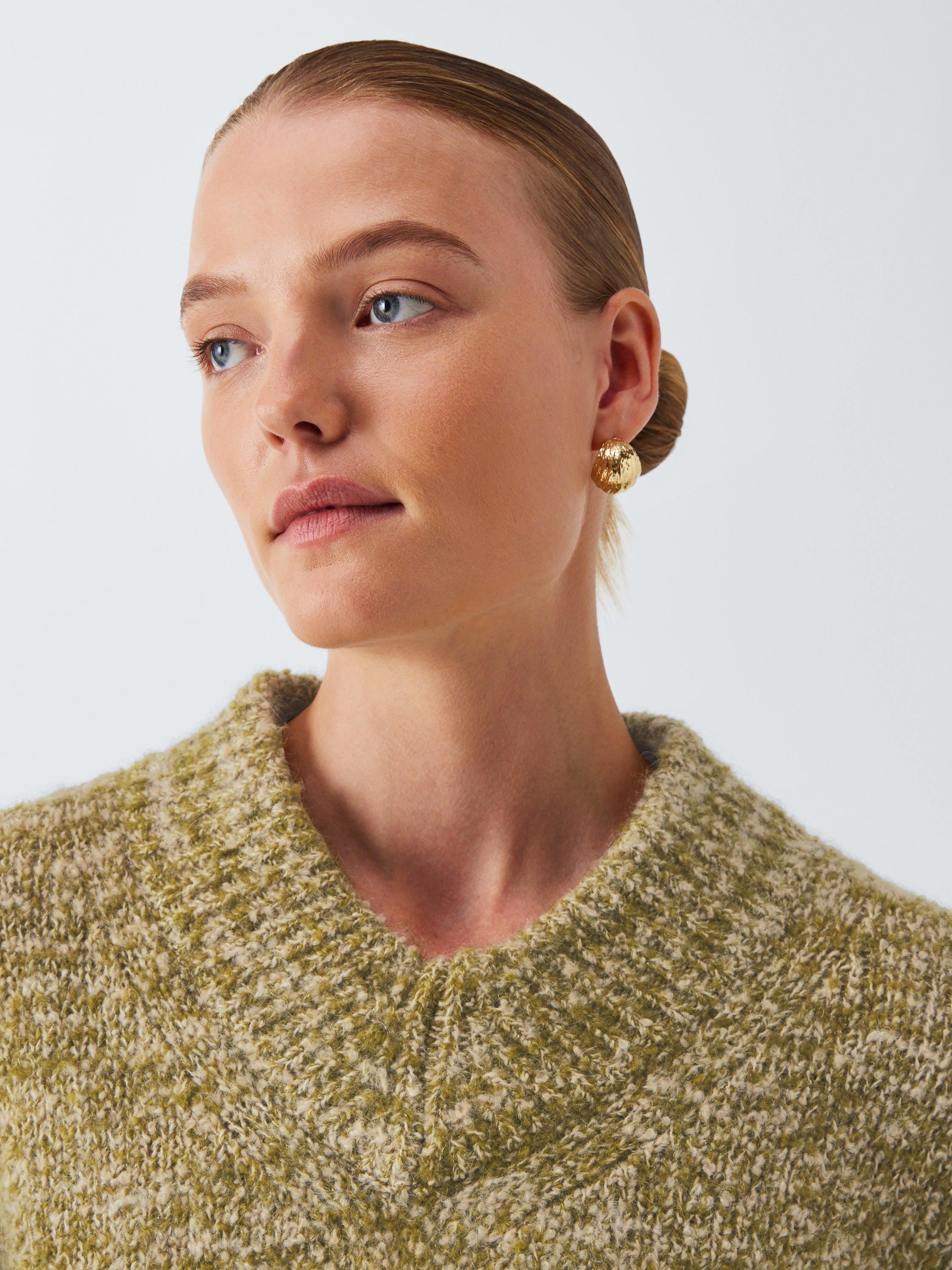 Product image 5 of 6, which shows John Lewis V-Neck Boucle Jumper, Olive Boucle, XS