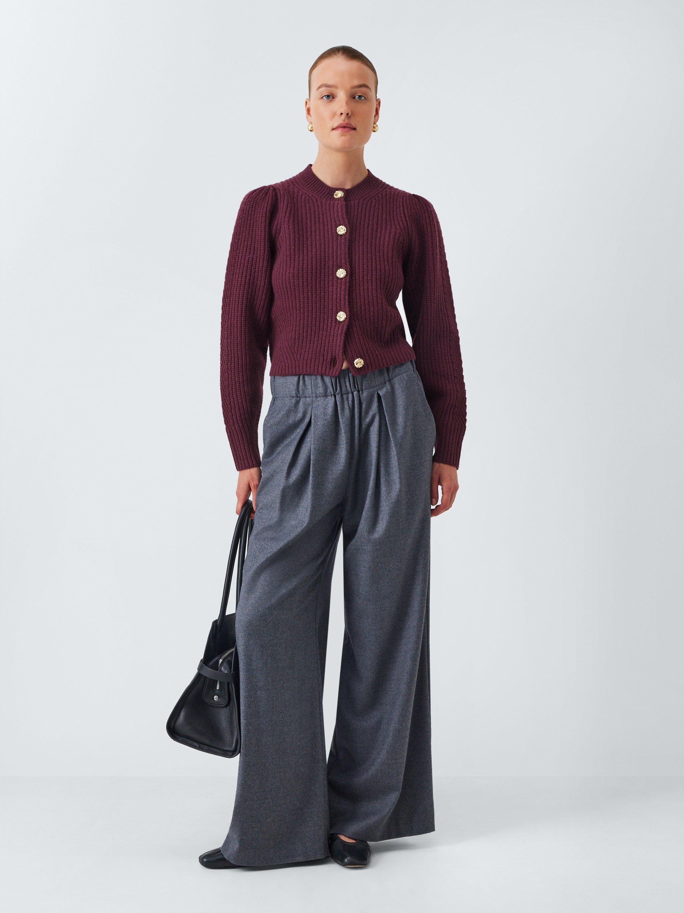 Product image 3 of 6, which shows John Lewis Ribbed Wool Blend Cardigan, Fig, 14