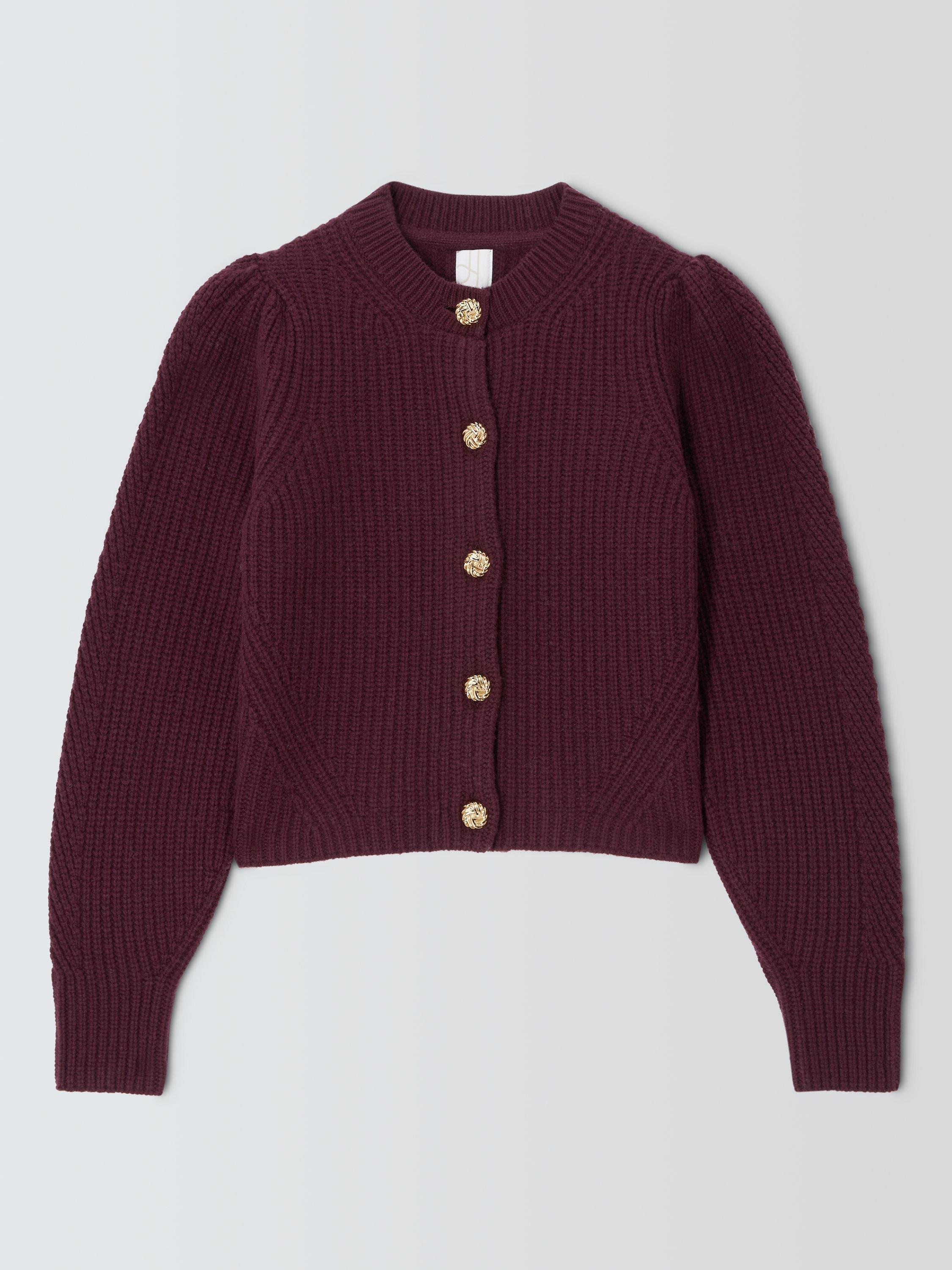 Product image 4 of 6, which shows John Lewis Ribbed Wool Blend Cardigan, Fig, 14