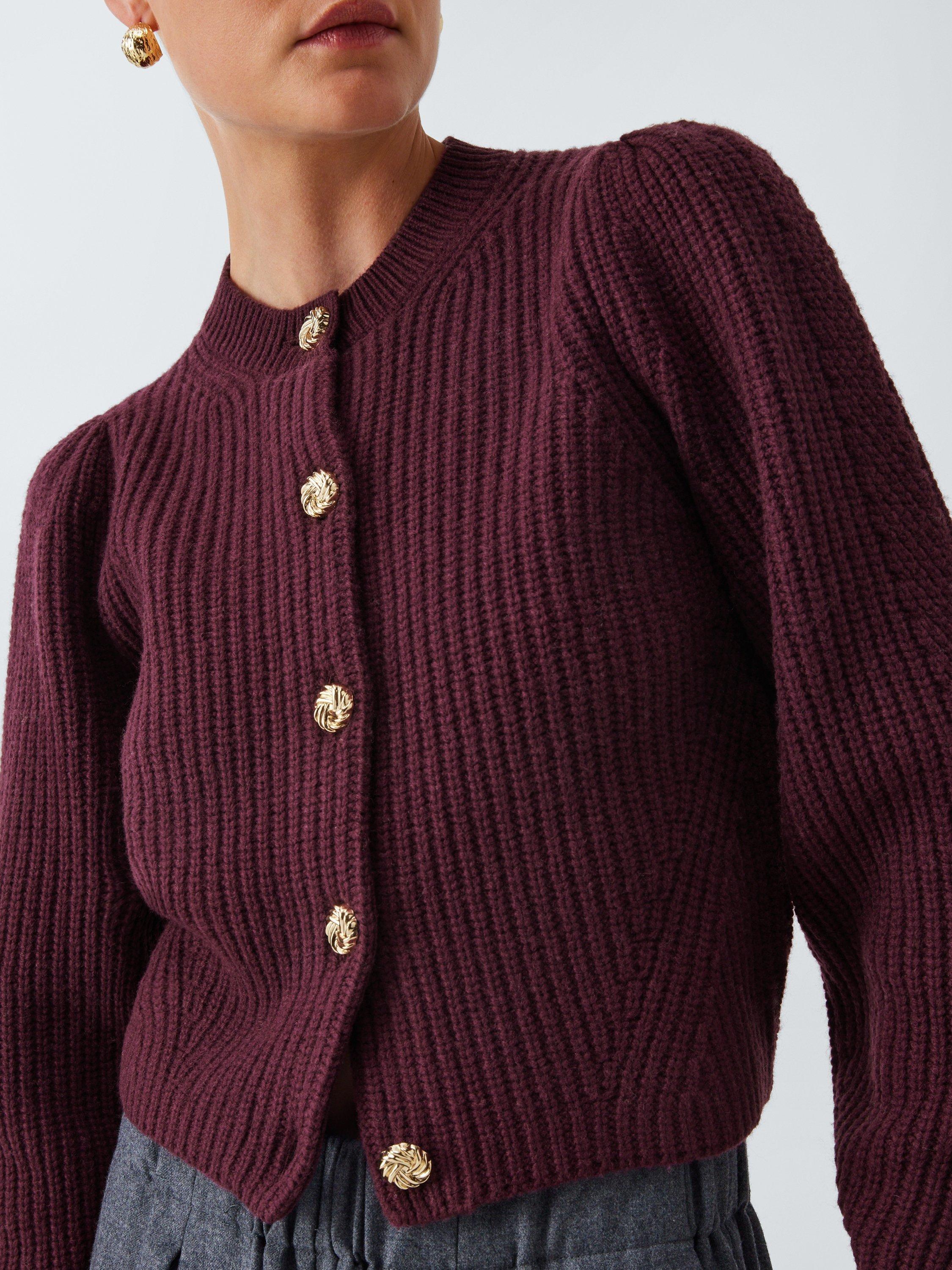 Product image 6 of 6, which shows John Lewis Ribbed Wool Blend Cardigan, Fig, 14