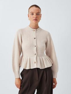 John Lewis Wool Blend Peplum Hem Cardigan, Shearling Gn-p3476