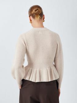 John Lewis Wool Blend Peplum Hem Cardigan - view 2, Shearling Gn-p3476