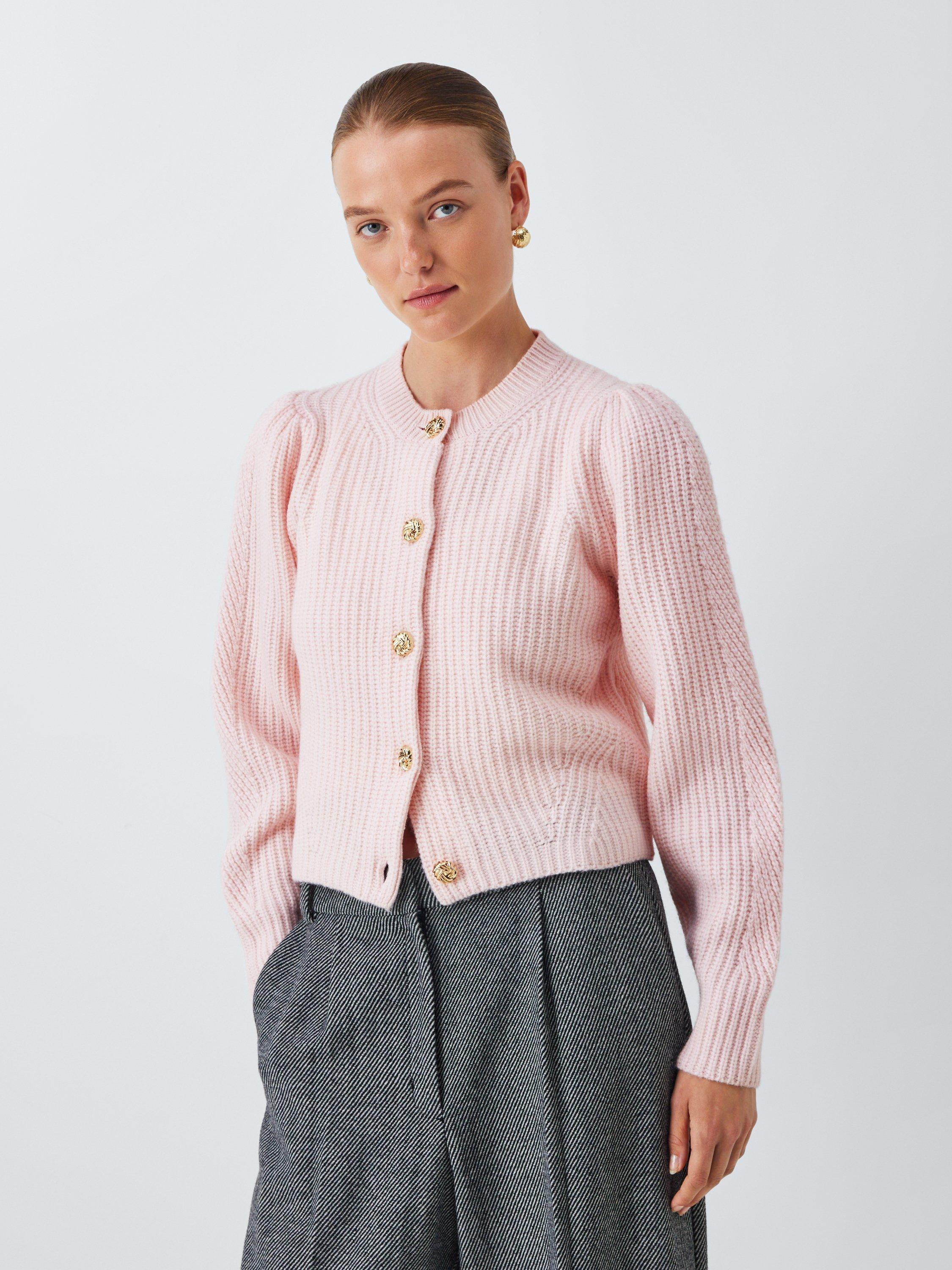 Product image 1 of 6, which shows John Lewis Ribbed Wool Blend Cardigan, Pale Pink, 20