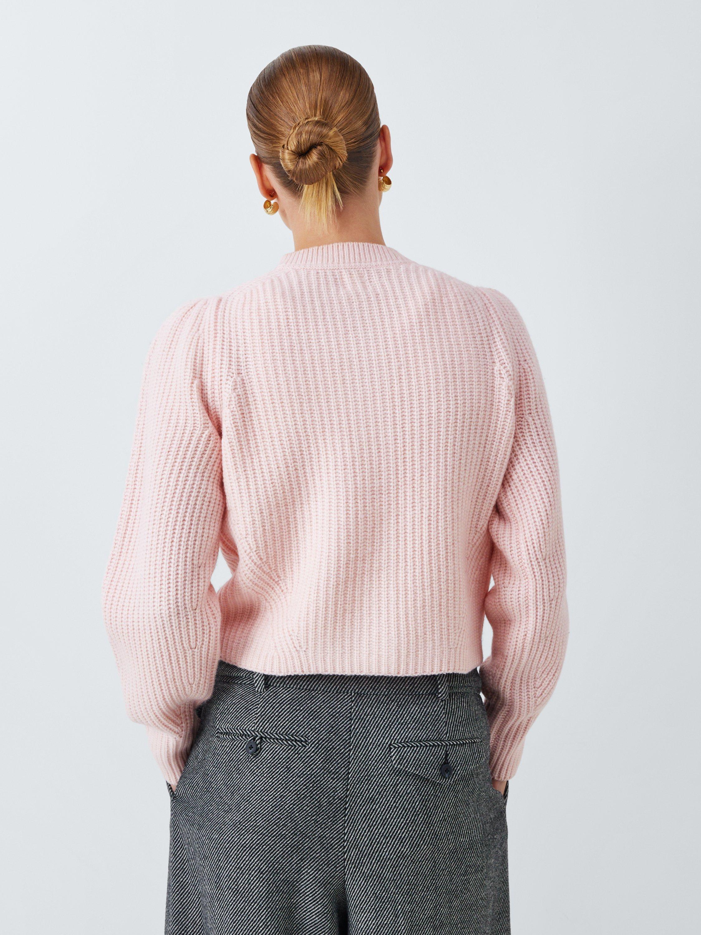 Product image 2 of 6, which shows John Lewis Ribbed Wool Blend Cardigan, Pale Pink, 20