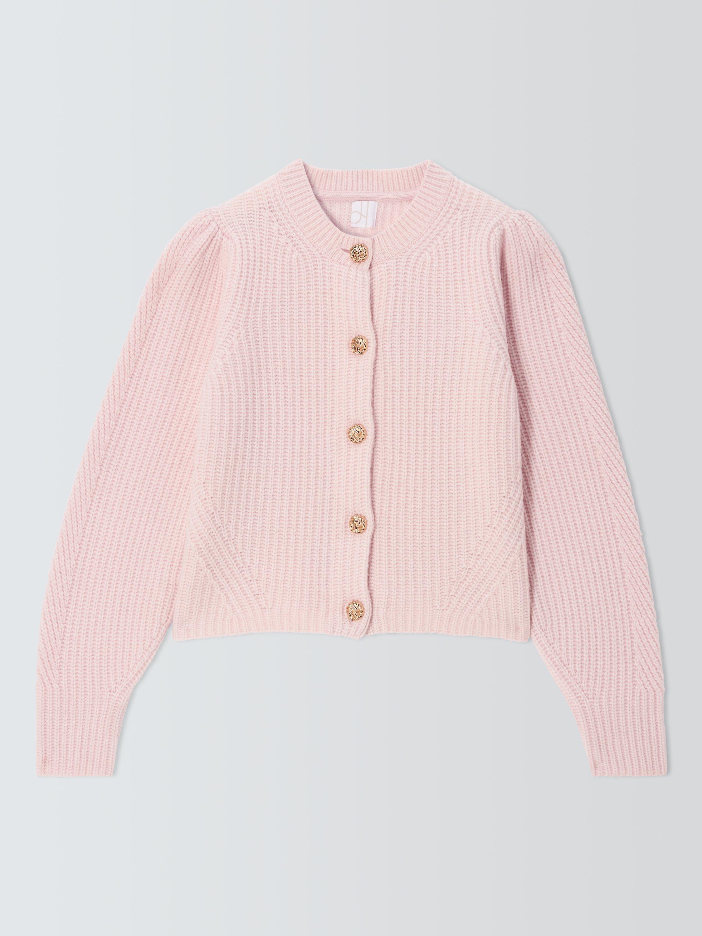 Product image 4 of 6, which shows John Lewis Ribbed Wool Blend Cardigan, Pale Pink, 20