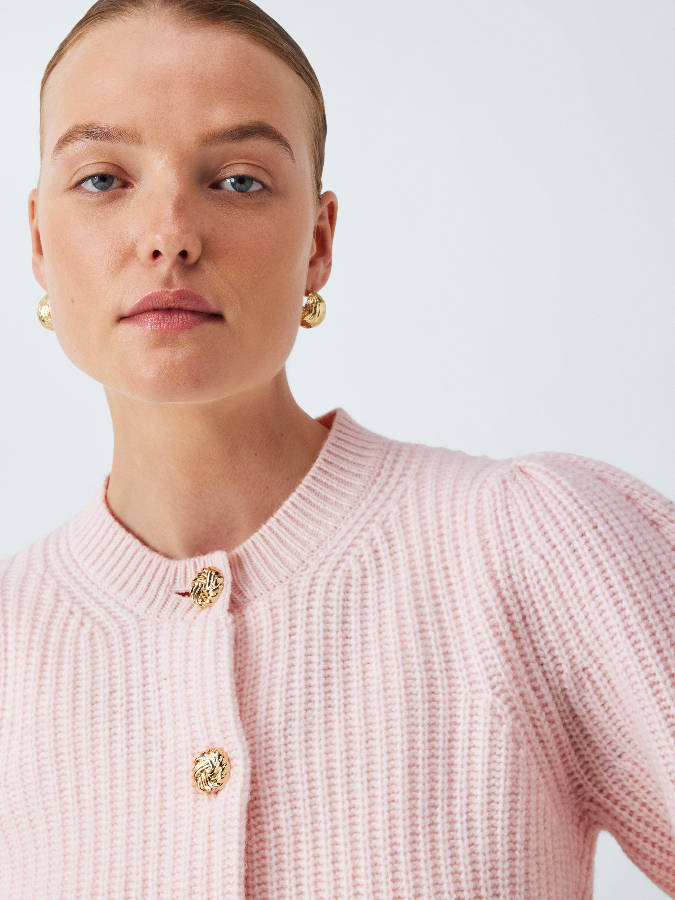 Product image 5 of 6, which shows John Lewis Ribbed Wool Blend Cardigan, Pale Pink, 20