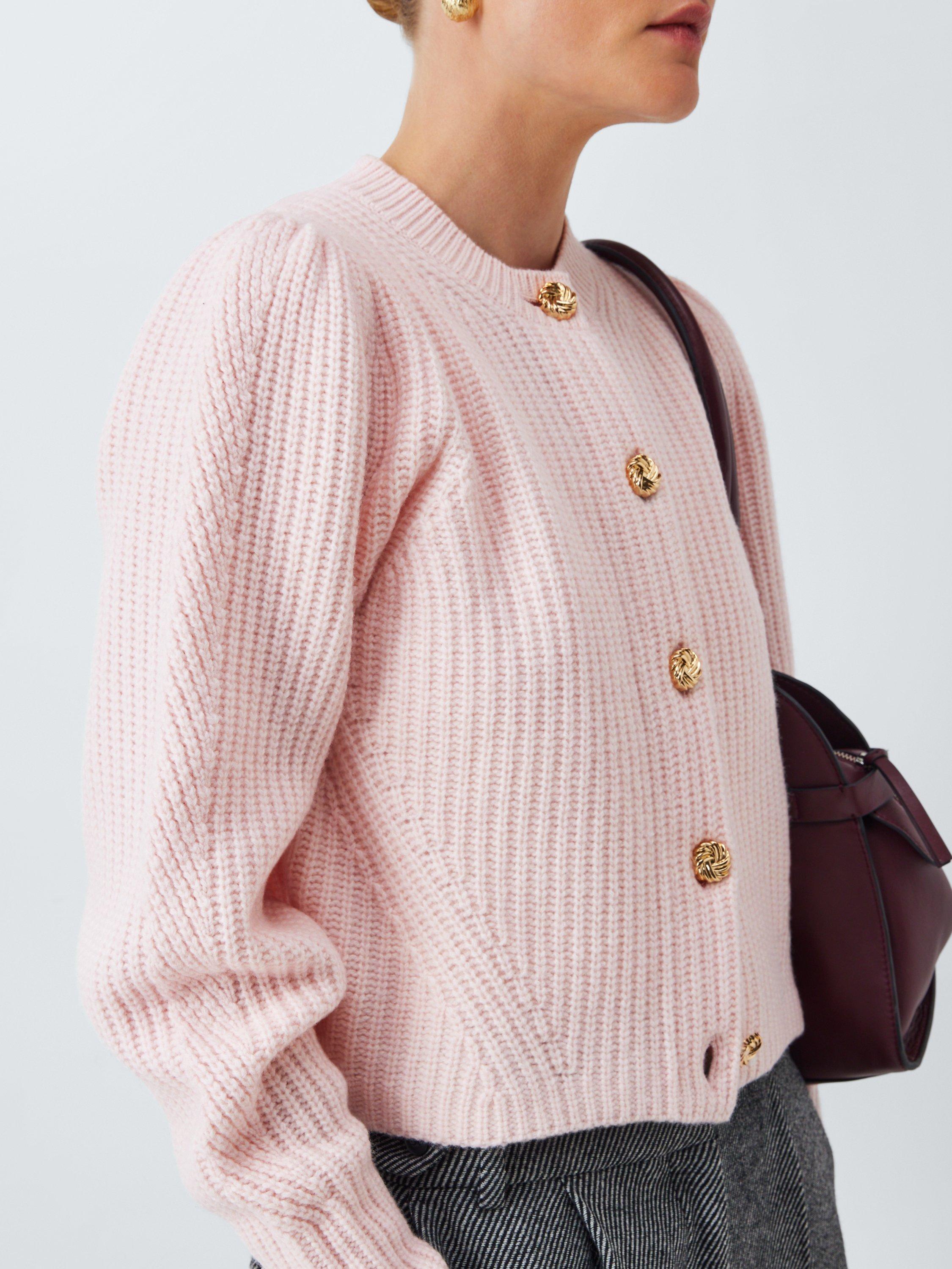 Product image 6 of 6, which shows John Lewis Ribbed Wool Blend Cardigan, Pale Pink, 20