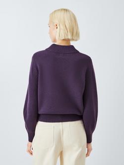 John Lewis Wool Blend Ribbed V-Neck Jumper - view 2, Grape