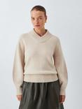 John Lewis Wool Blend Ribbed V-Neck Jumper, Shearling
