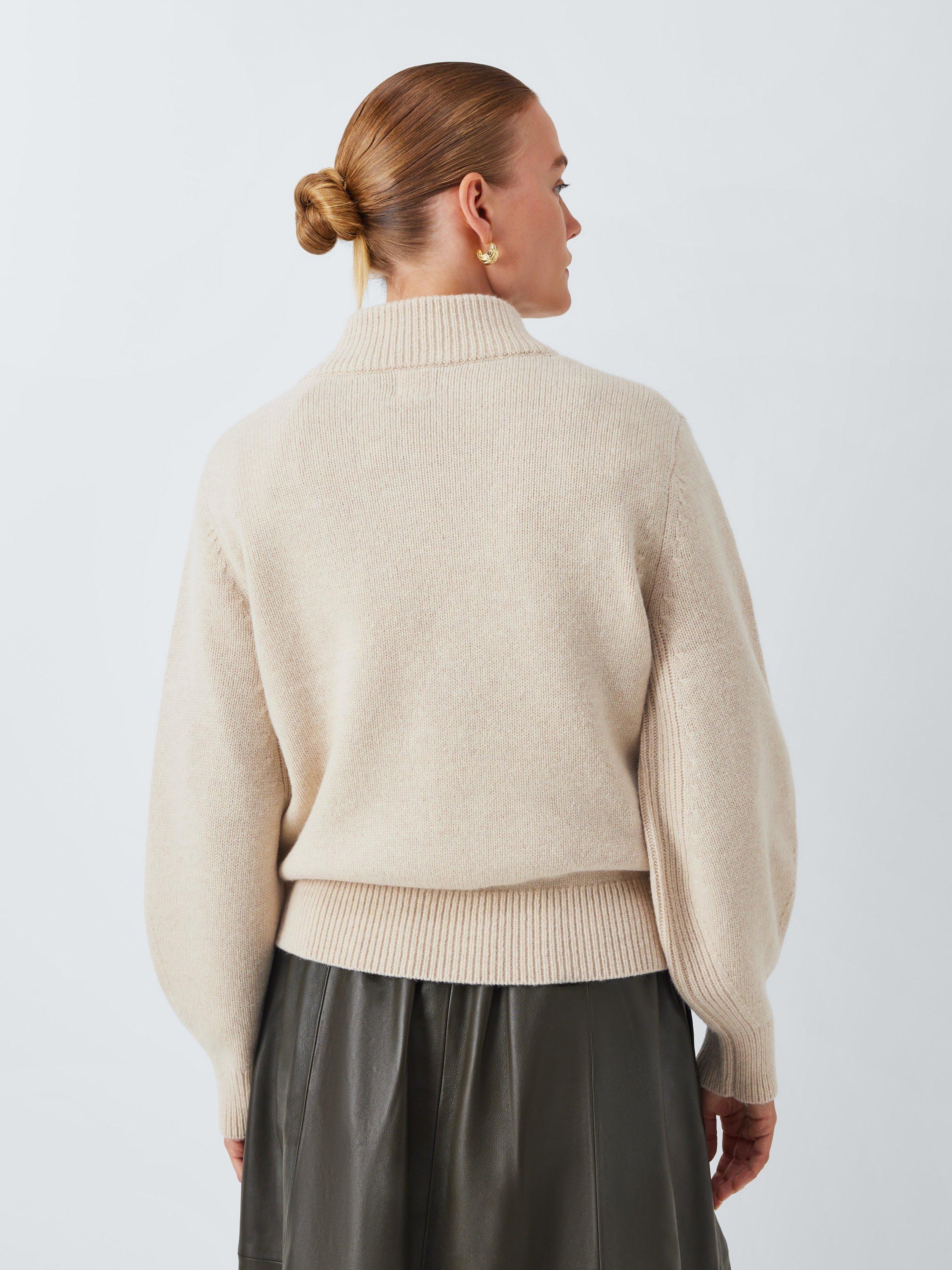 Product image 2 of 6, which shows John Lewis Wool Blend Ribbed V-Neck Jumper, Shearling, M