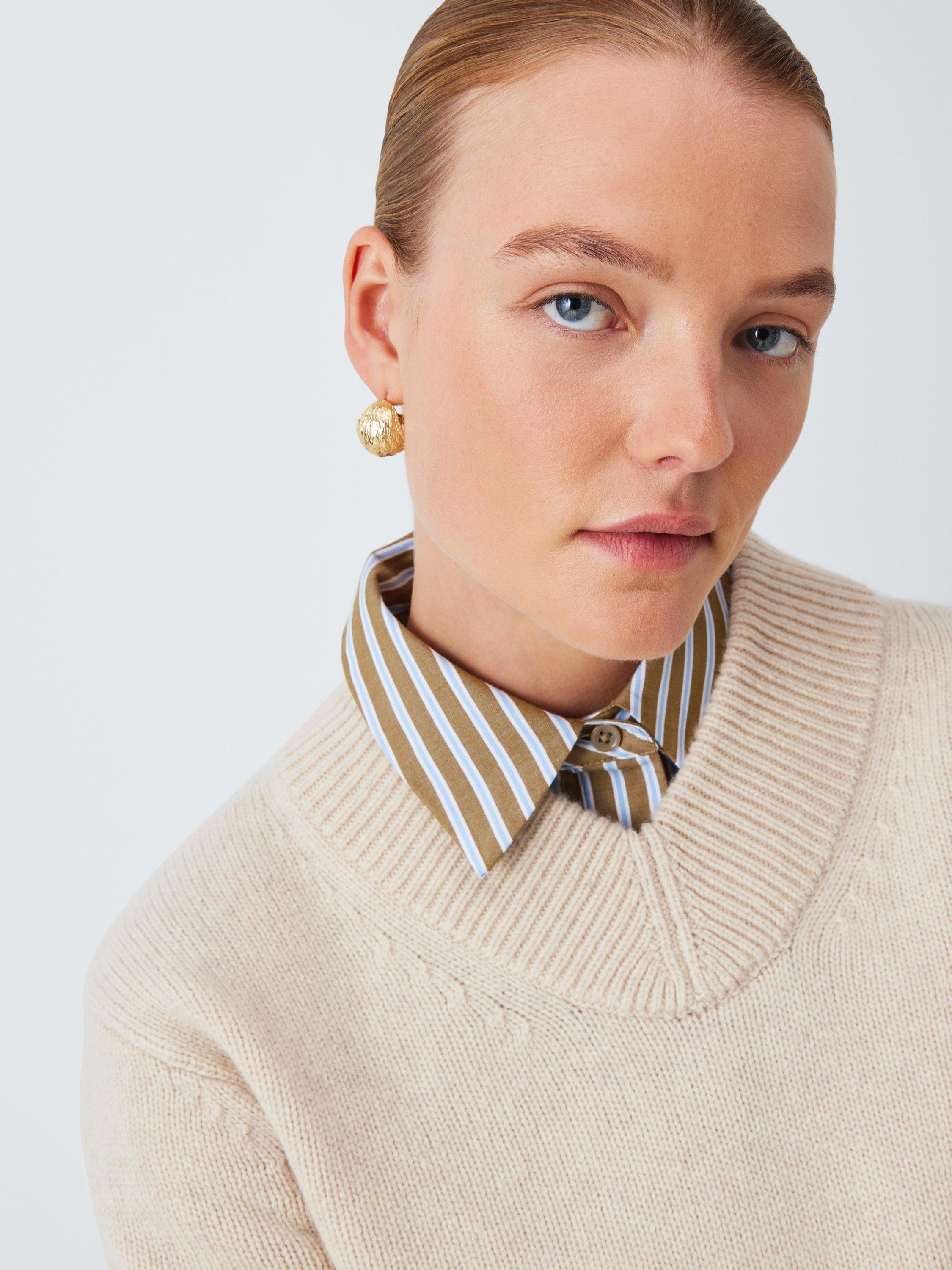 Product image 5 of 6, which shows John Lewis Wool Blend Ribbed V-Neck Jumper, Shearling, M