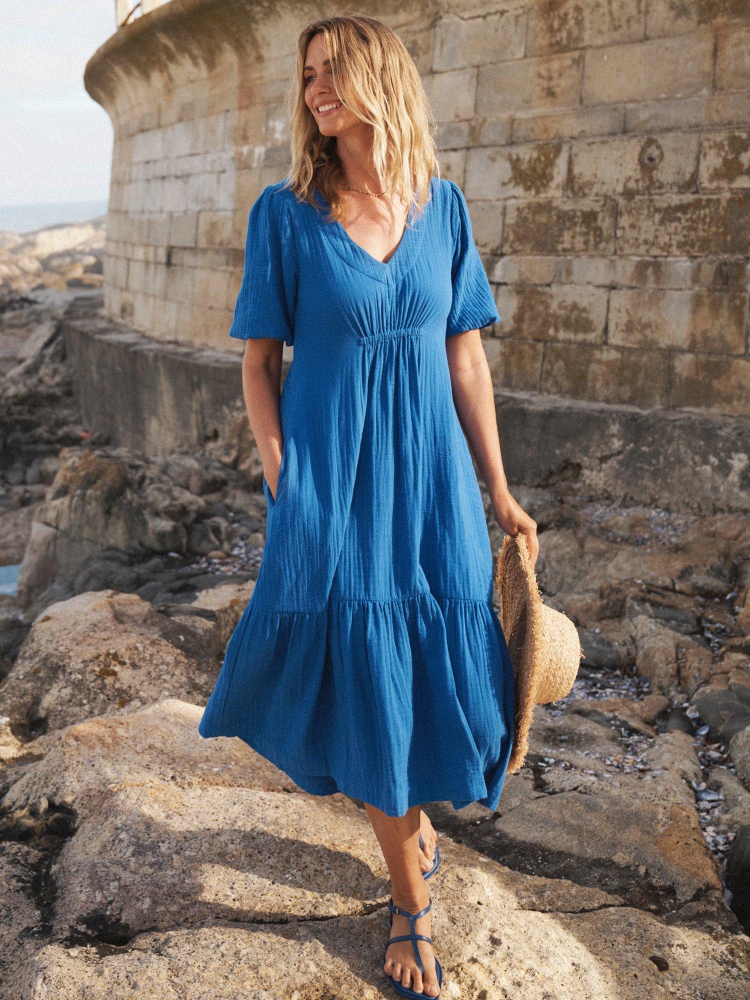 Product image 1 of 5, which shows NRBY Camille Double Cloth Dress, Cobalt Blue, XS
