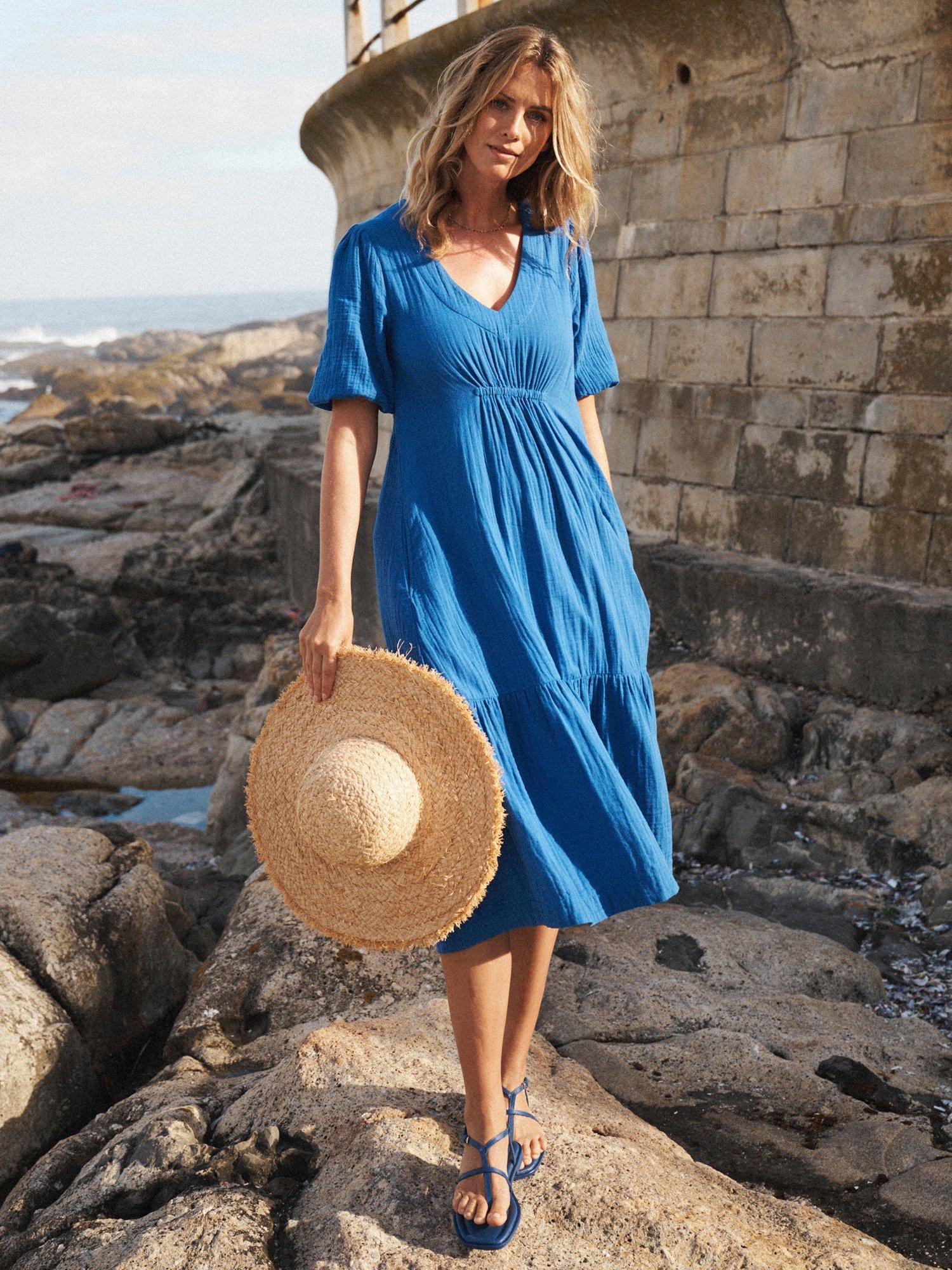 Product image 2 of 5, which shows NRBY Camille Double Cloth Dress, Cobalt Blue, XS