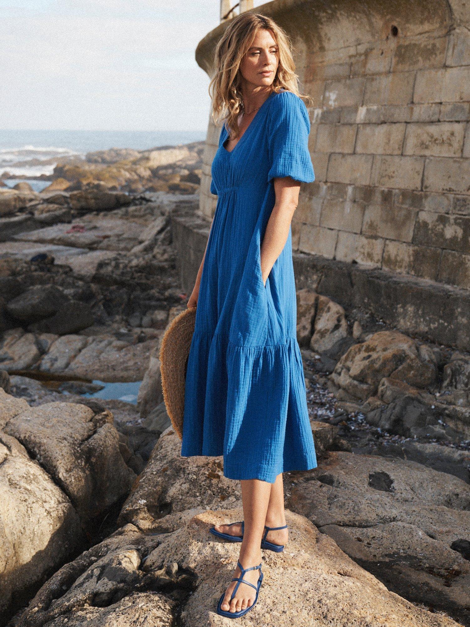 Product image 3 of 5, which shows NRBY Camille Double Cloth Dress, Cobalt Blue, XS