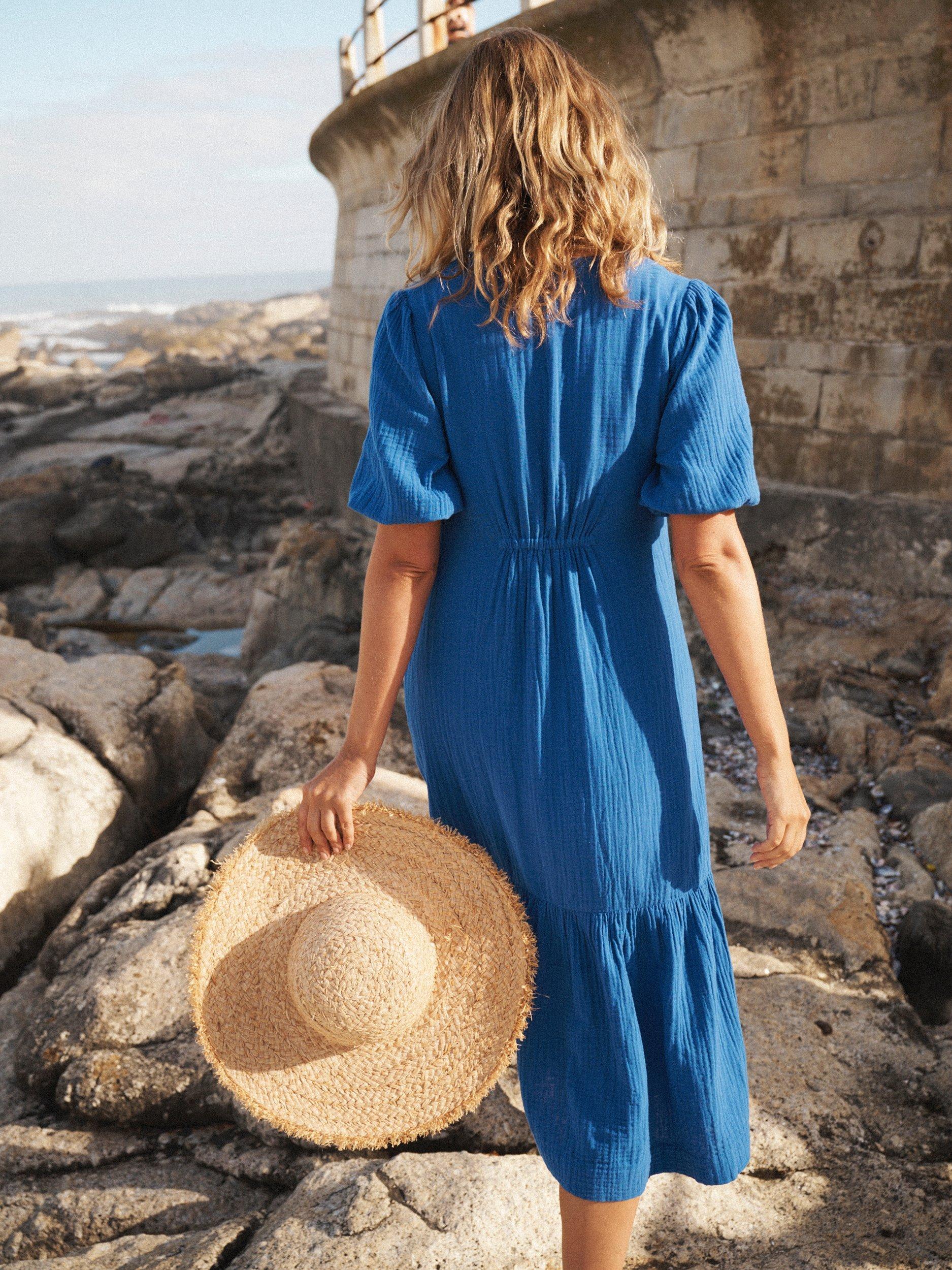 Product image 4 of 5, which shows NRBY Camille Double Cloth Dress, Cobalt Blue, XS