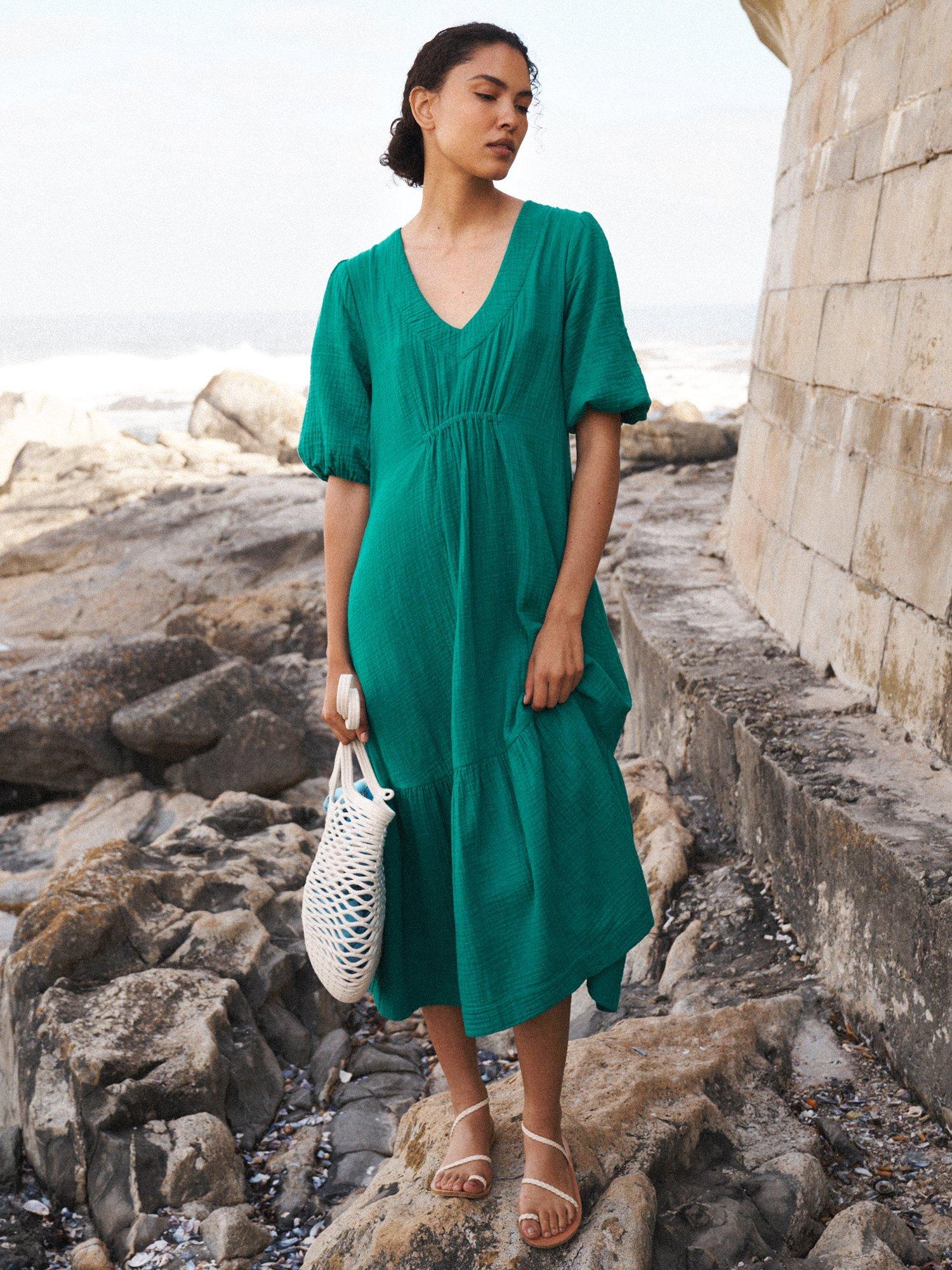 Product image 2 of 8, which shows NRBY Camille Double Cloth Dress, Sea Green, XS