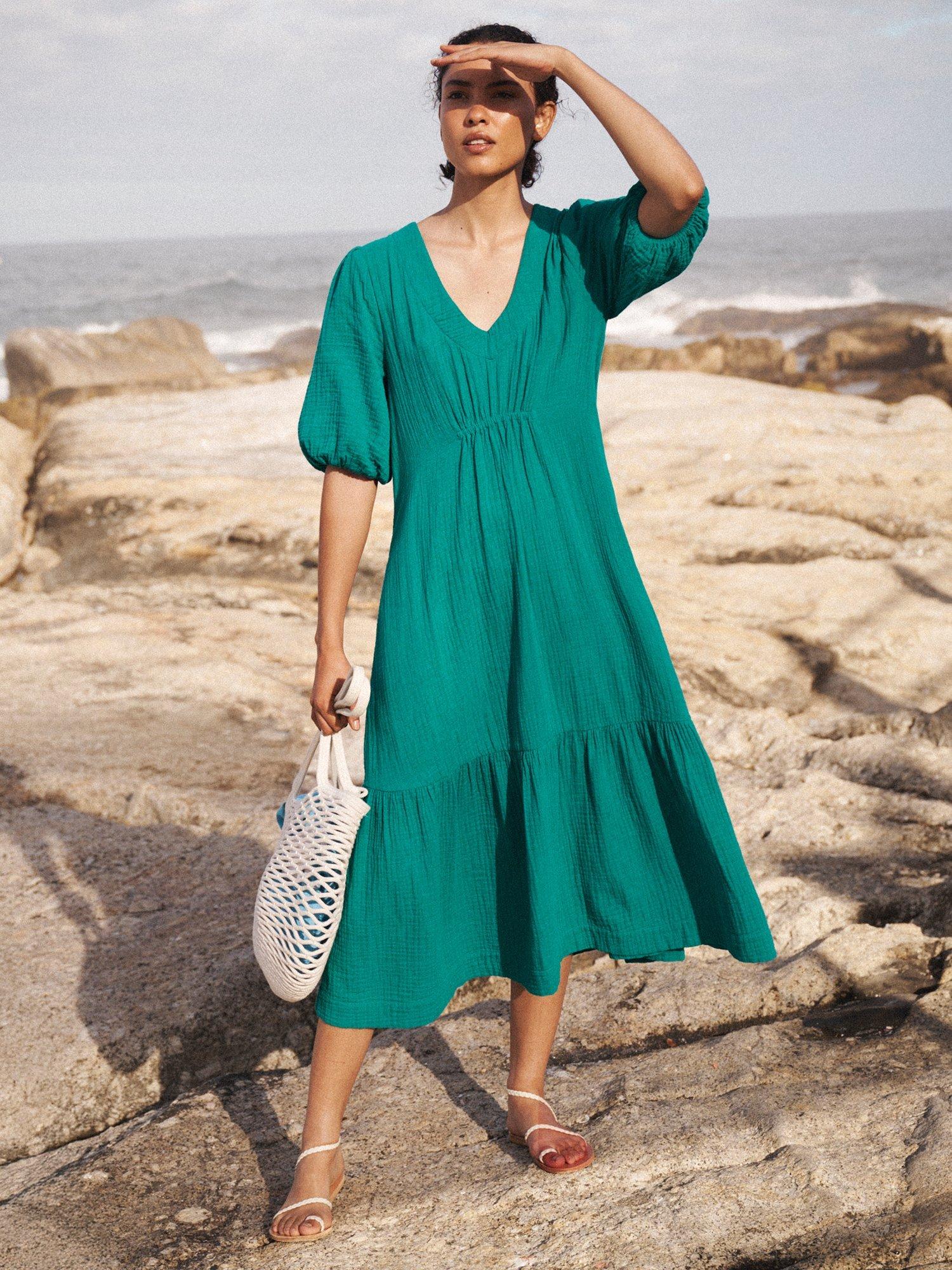 Product image 4 of 8, which shows NRBY Camille Double Cloth Dress, Sea Green, XS