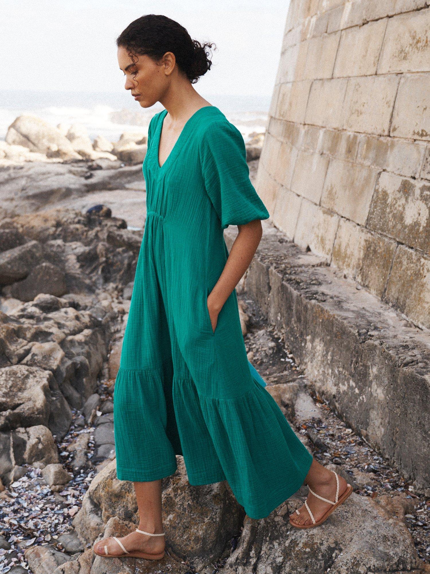 Product image 5 of 8, which shows NRBY Camille Double Cloth Dress, Sea Green, XS