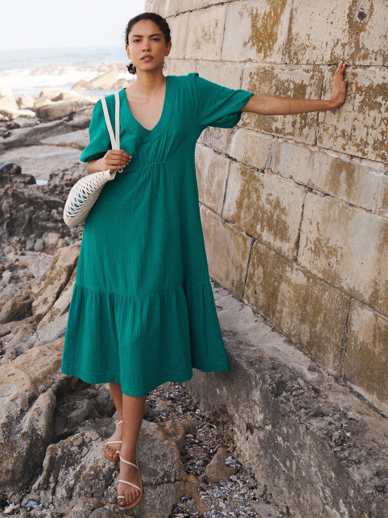 Product image 6 of 8, which shows NRBY Camille Double Cloth Dress, Sea Green, XS