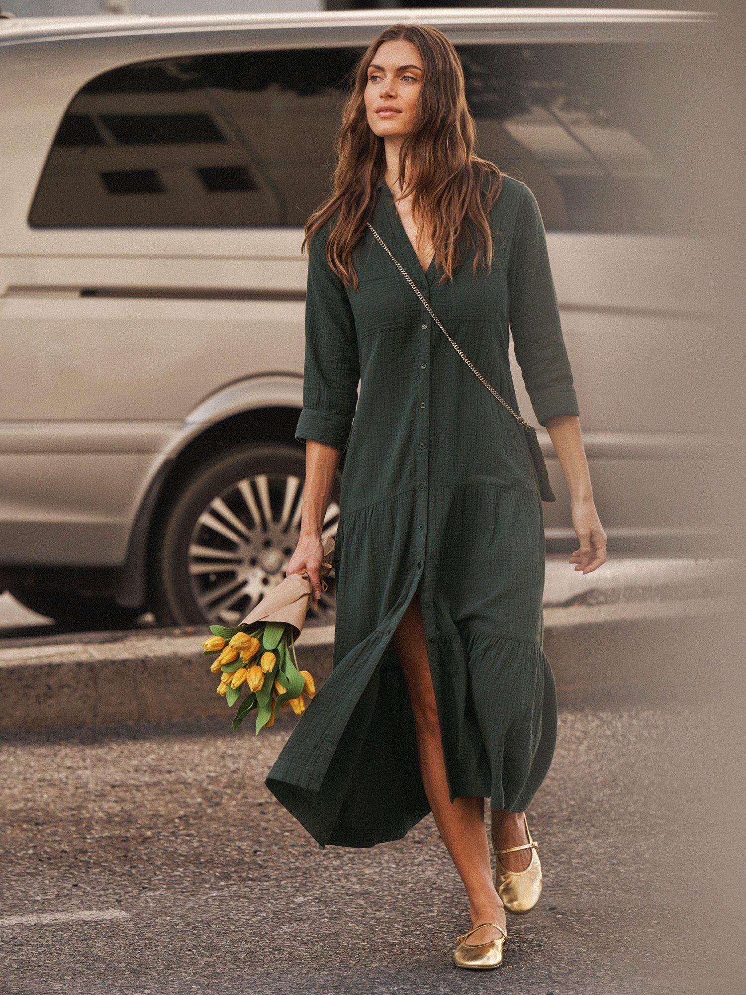 Product image 1 of 6, which shows NRBY Astrid Double Cloth Shirt Dress, Khaki, XS